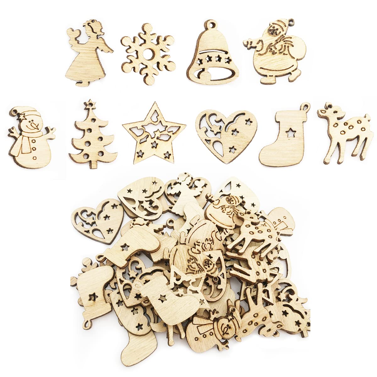 Lot De 100 Décorations De Noël En Bois,Mini Pendentifs En Bois Pour