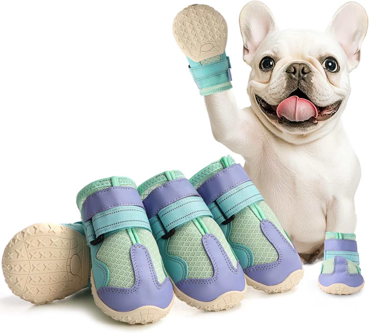 AOKOWN Chaussures pour chiens de taille moyenne et grande taille pour l'hiver, la neige, les trottoirs chauds, bottes pour chiens et protections de pattes - Bleu - Taille 4