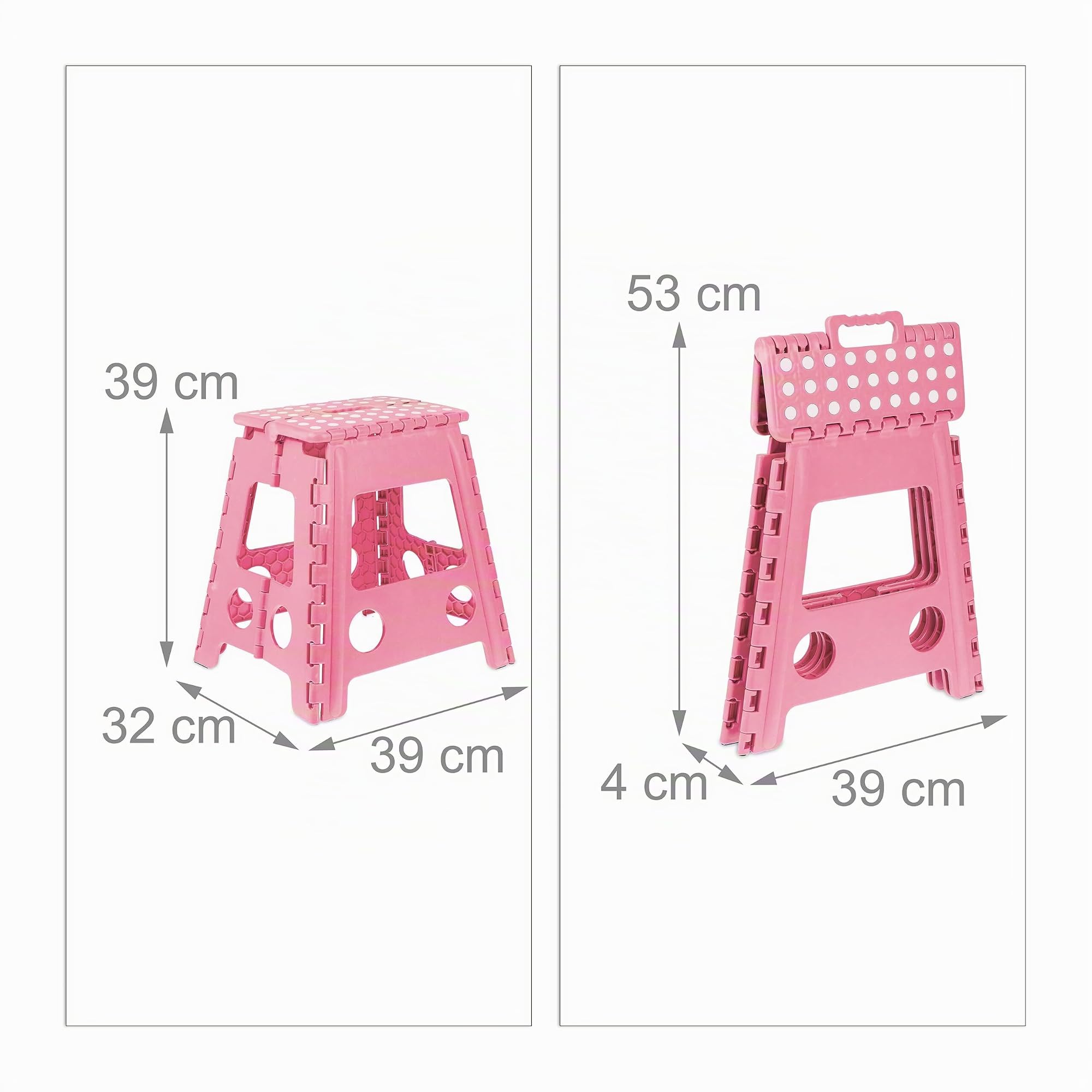 Relaxdays Taburete Plegable, Antideslizante, Resiste hasta 120 kg, Asa Transporte, Banca Infantil 39x38,5x32 cm, Rosa