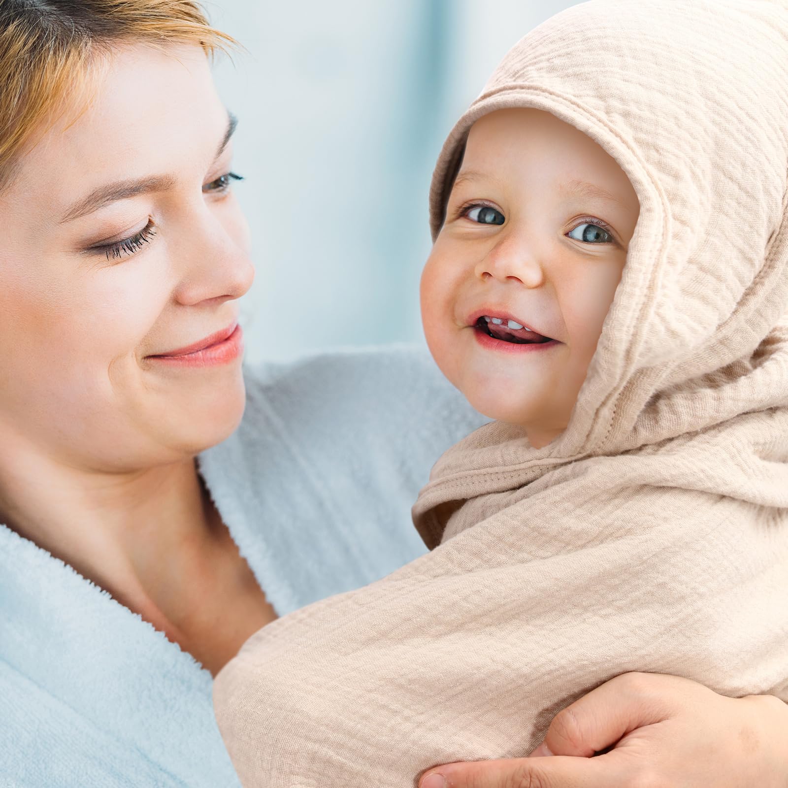 Serviette de Bain avec Capuche Bébé 76 x 76 cm, Cape de Bain Bébé à Capuche en Mousseline de Coton, Douce et Absorbante Sortie de Bain pour Bébés de 0 à 18 Mois, Lot de 2 (Arc-en-Ciel)