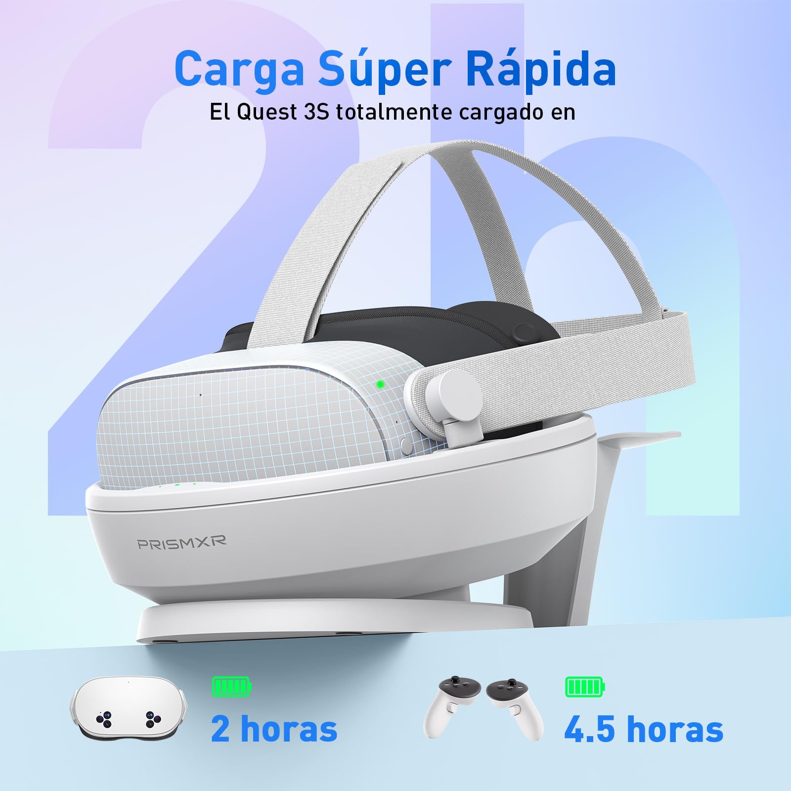 Base de Carga Compatible con Meta Quest 3S Accesorios, Estación de Carga Rápida con 2 Baterías Recargables para Controladores (Sin Cargador ni Passthrough) - Carina D1S Lite