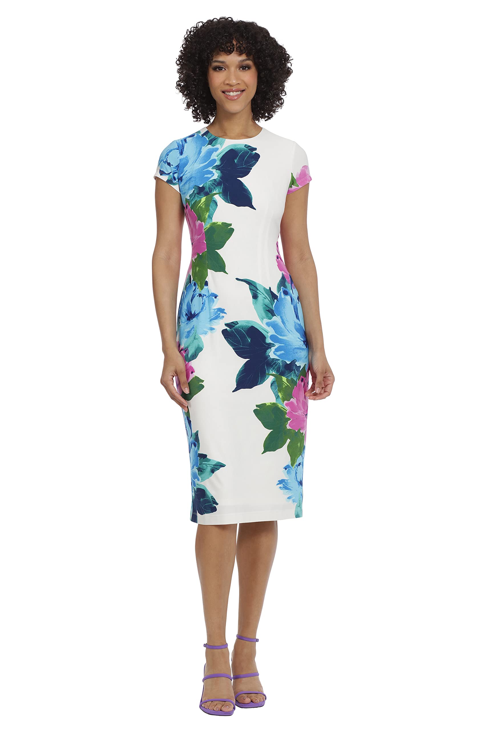 Maggy LondonWomen's Placement Print Matte Jersey Midi Sheath Career Office Workwear Event Occasion Guest of