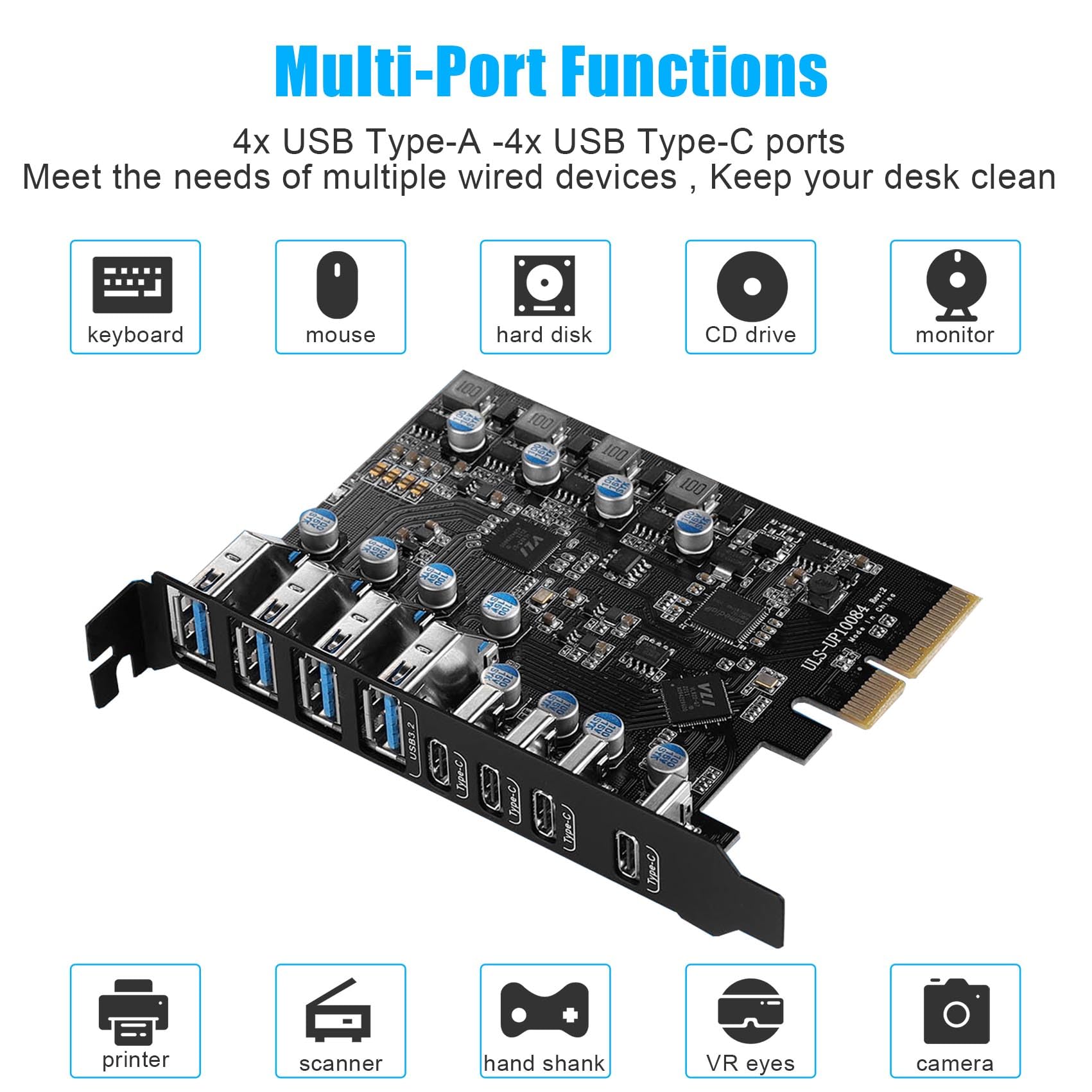 Generic USB 3.1 PCIe-kaart met 2-poorts PCle Naar USB-uitbreiding, Hoge