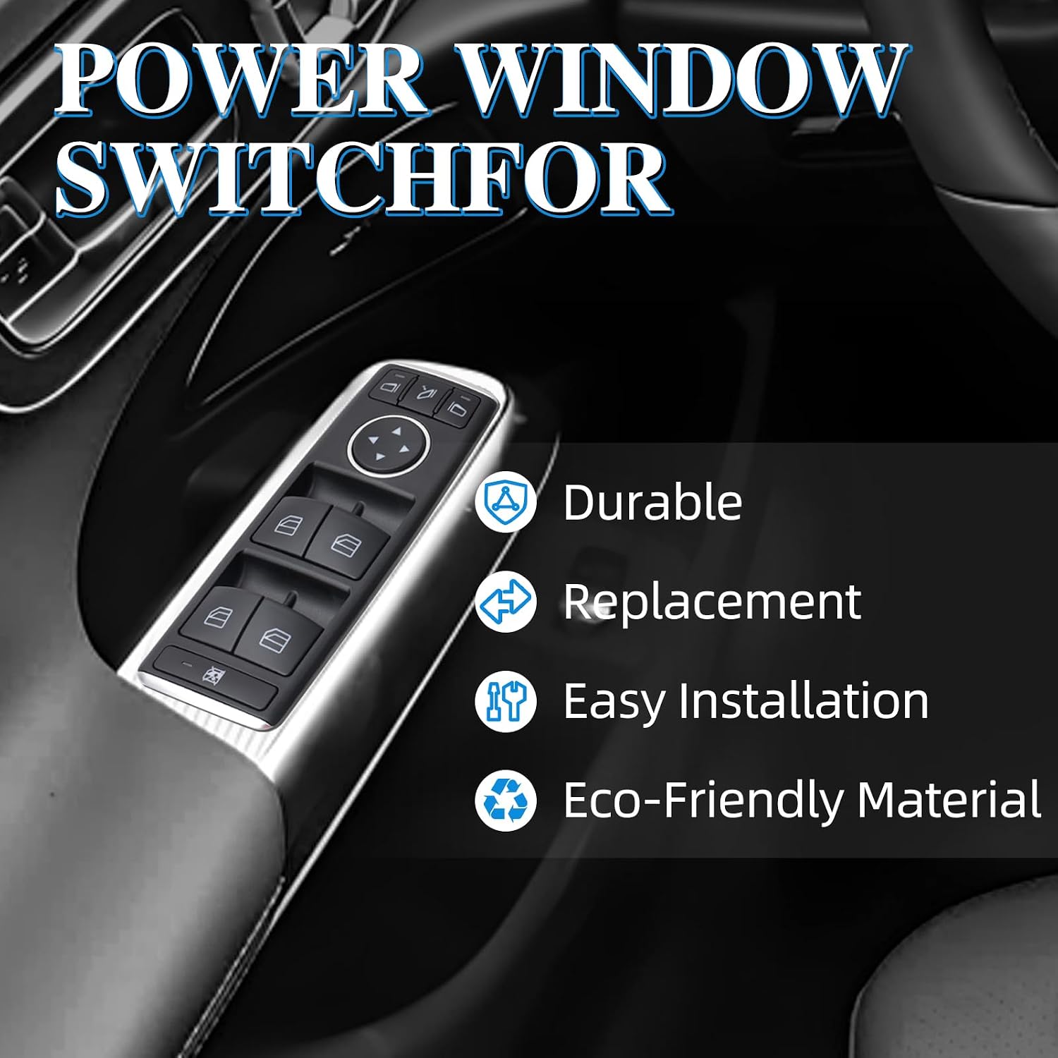 Master Power Window Switch | Front Left Driver Side 3 Pins | Compatible with 2008-2017 Mercedes-Benz C230, C250, C300, C350, C63 AMG, E350, E400, E550, GLK350, | Replaces OE 2049055402