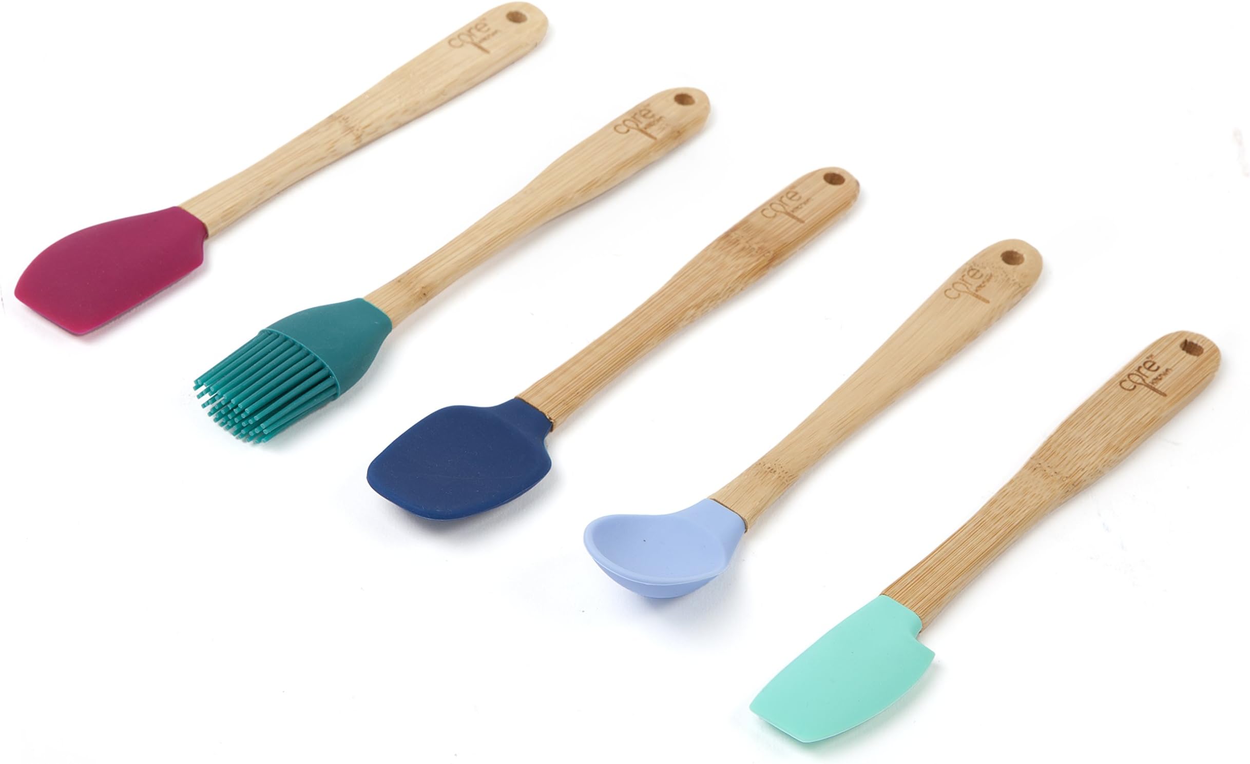 Core Kitchen 8.25" 5pc Silicone Mini Utensil Set with Bamboo Handles, Multicoloured