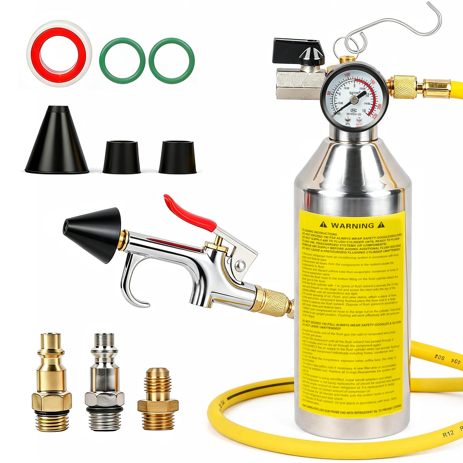 MRCARTOOL AC Flush Kit, Car Air Conditioning System, Car Jerry Can, A/C Air Conditioning System, Tool Set with Gauge and 1m Hose, HVAC Flush Kit for Car