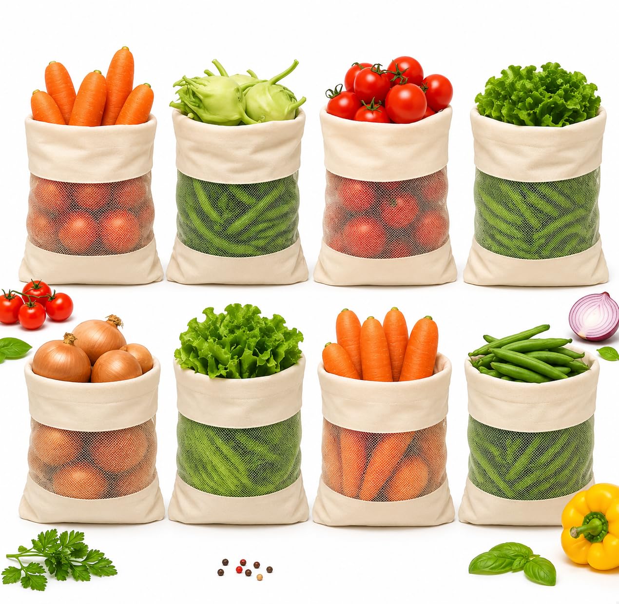 Organic Cotton Produce Bags - Reusable & Washable -1