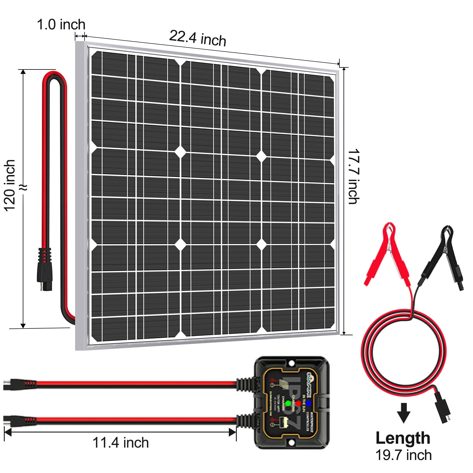 SOLPERK Kit pannello solare da 50 W 12 V, impermeabile, caricabatterie e manutenzione + controller MPPT intelligente + staffa di montaggio regolabile per barca, auto, camper, moto (senza staffa di