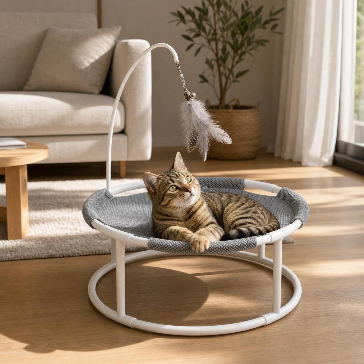 Amaca per Gatti e Cuccia per Animali Domestici, Lettino in Metallo Traspirante per Tutte le Stagioni, per gattini, Rosa chiaro, Con supporto rotondo da terra
