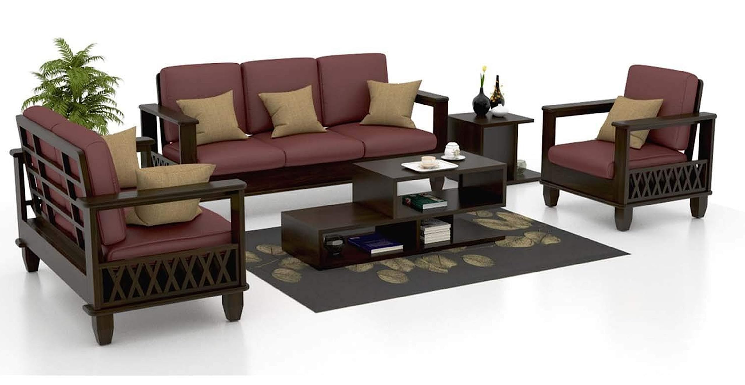 wood affair Sheesham Wood Sofa Set 6 Seater, Wooden Sofa Sets 3+2+1 for Living Room, Six Seater Seater Sofa Set with Cushions for Office & Lounge, (6 Seater Sofa 3+2+1, Warm Chestnut)