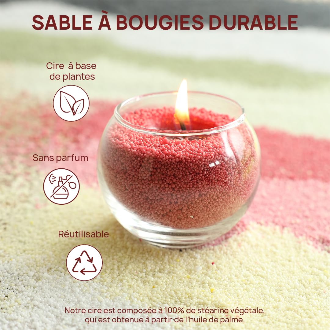 Kit Fabrication Bougies En Sable – 250 G De Sable, 6 Mèches, 3 Bougeoirs, Coffret Cadeau Complet