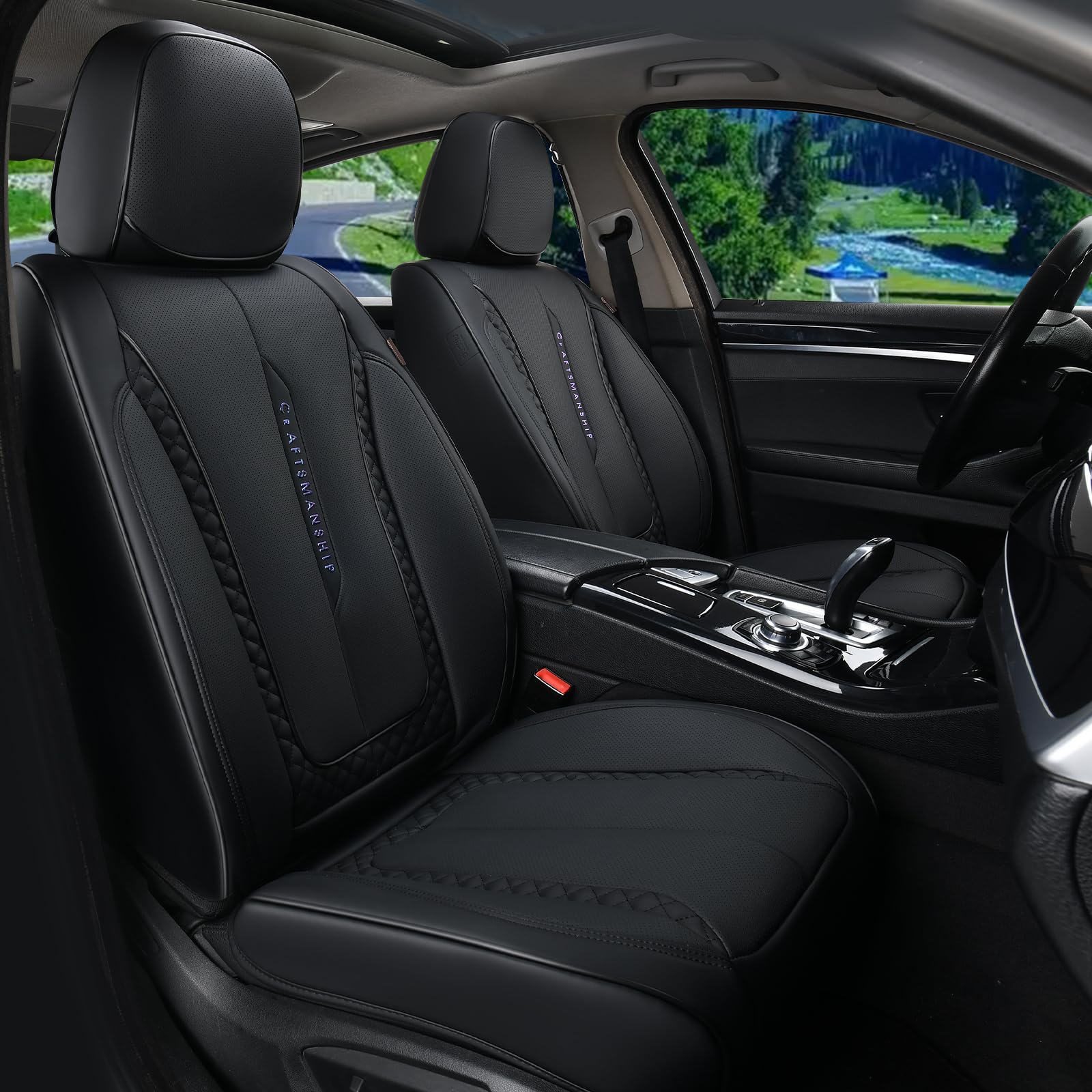 Coverado Car Seat Cover Front Seat, Black Seat Covers Front Seats, Nappa Leather Waterproof, Car Seat Cushion, Car Seat Protector Universal Fit Most Cars