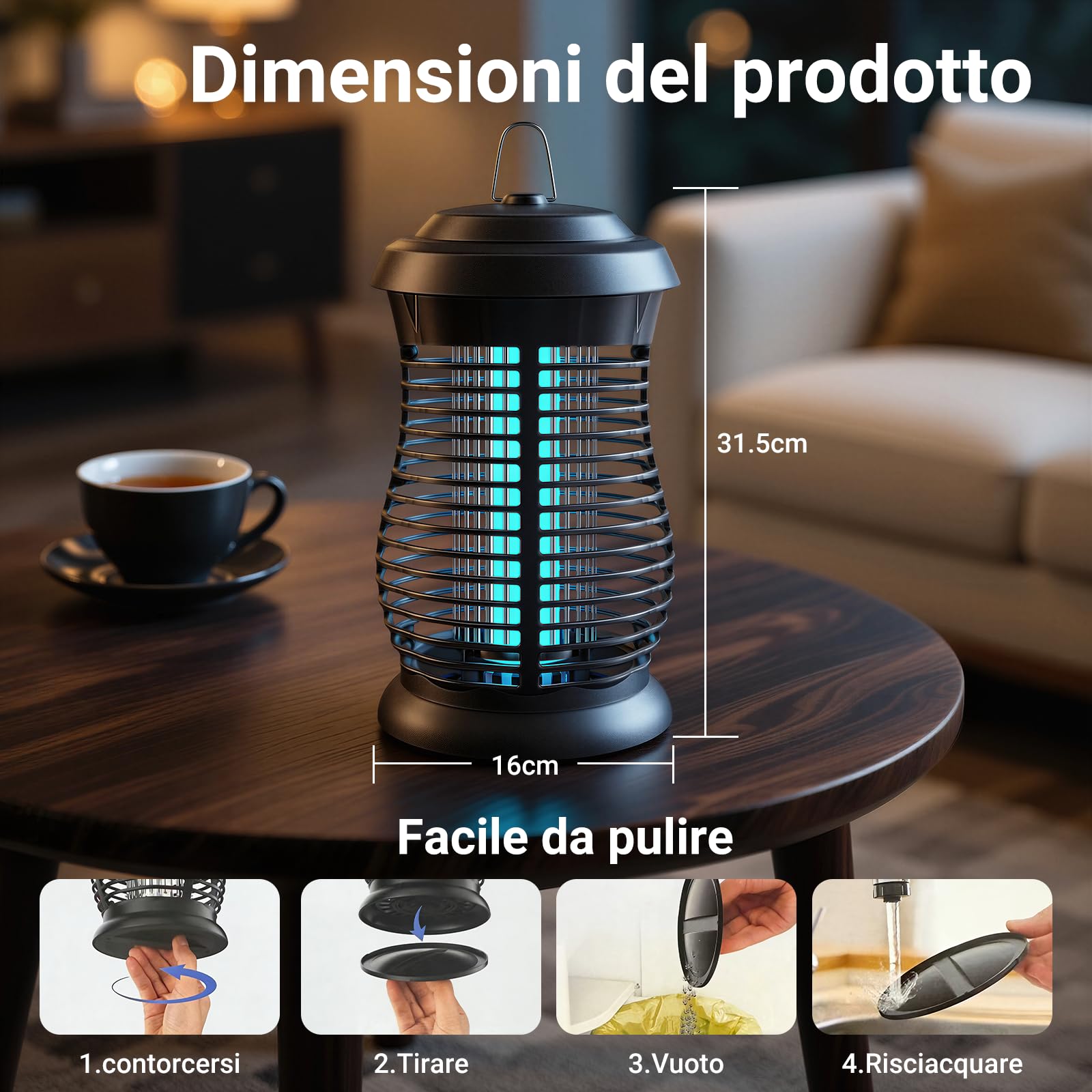 Lampada Antizanzare Elettrica, 4200V 20W UV Lampada Zanzare Elettrico, Impermeabile IPX6 360° Acchiappa Zanzare Elettrico, Uccidi Trappola Insetticida Zanzare per Interno Esterno con 1 Spazzole Pulite