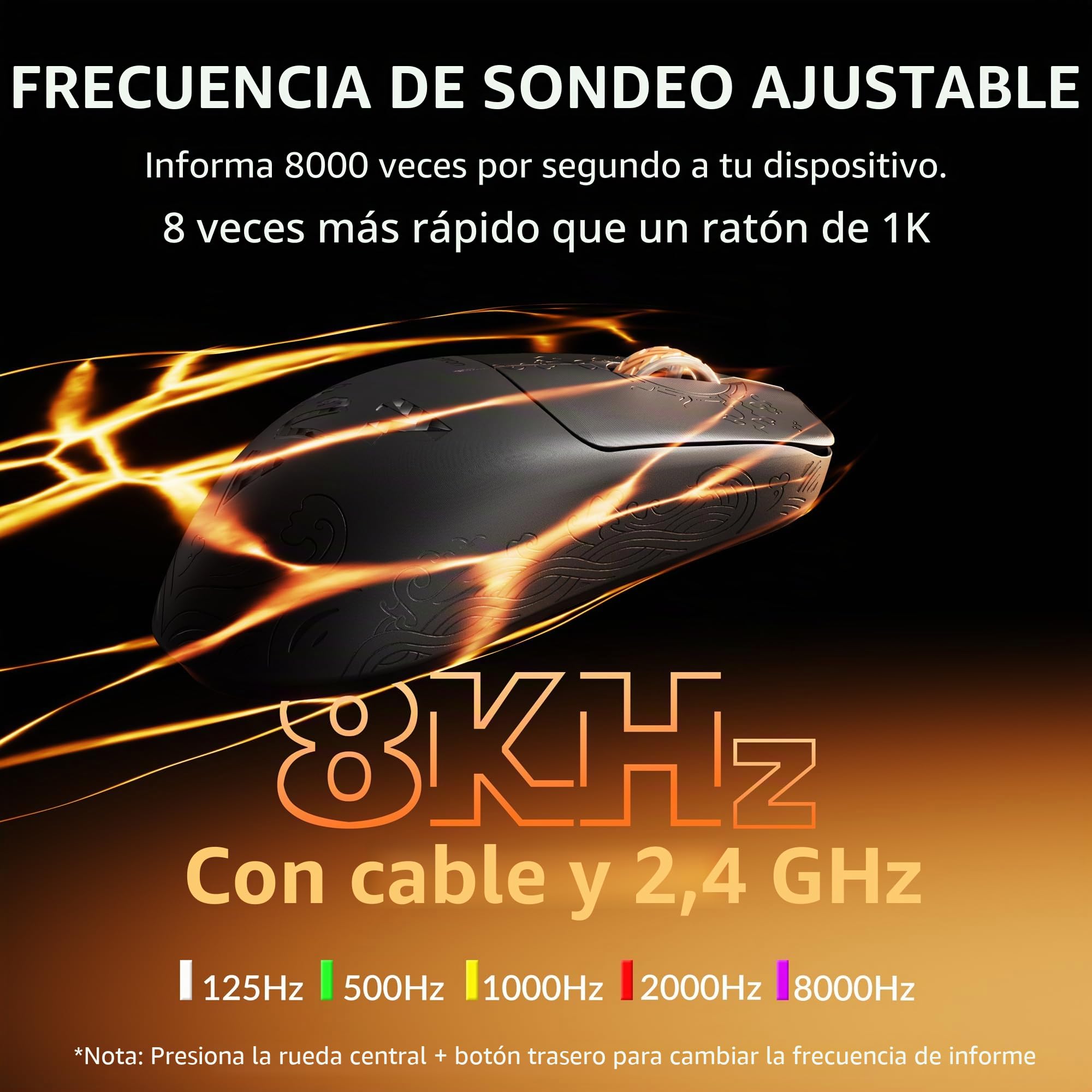 Keychron G3 8K Ratón Gaming de Fibra de Carbono, 44g Ultraligero, 2.4 GHz/BT 5.3/USB-C, PixArt 3950, 8000 Hz Polling Rate, 30 000 dpi, 5 Botones Programables, Ratón Inalámbrico para Esports y FPS