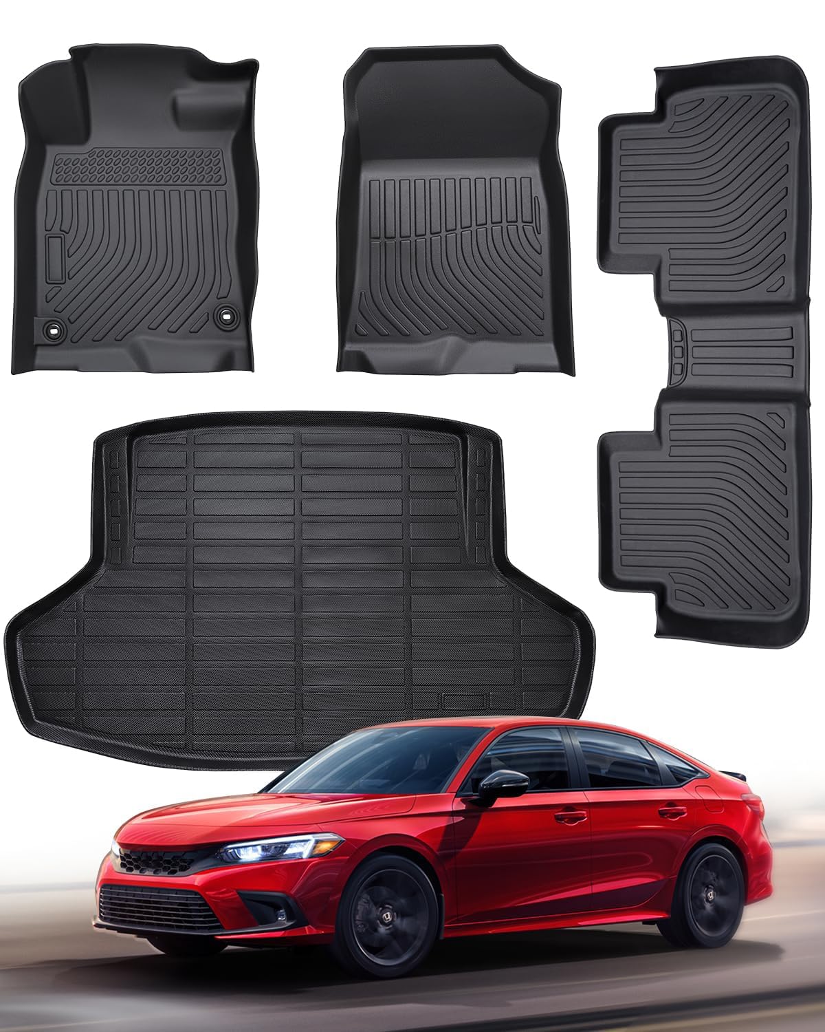 Car Floor Mats for Honda Civic 2022–2025,2026 Sedan (Not for Hatchback&Hybrid), Non-Slip TPE All-Weather Floor Liners and Trunk Cargo Mat Set, Custom Fit for Civic Sport 11th Gen Accessories 2026