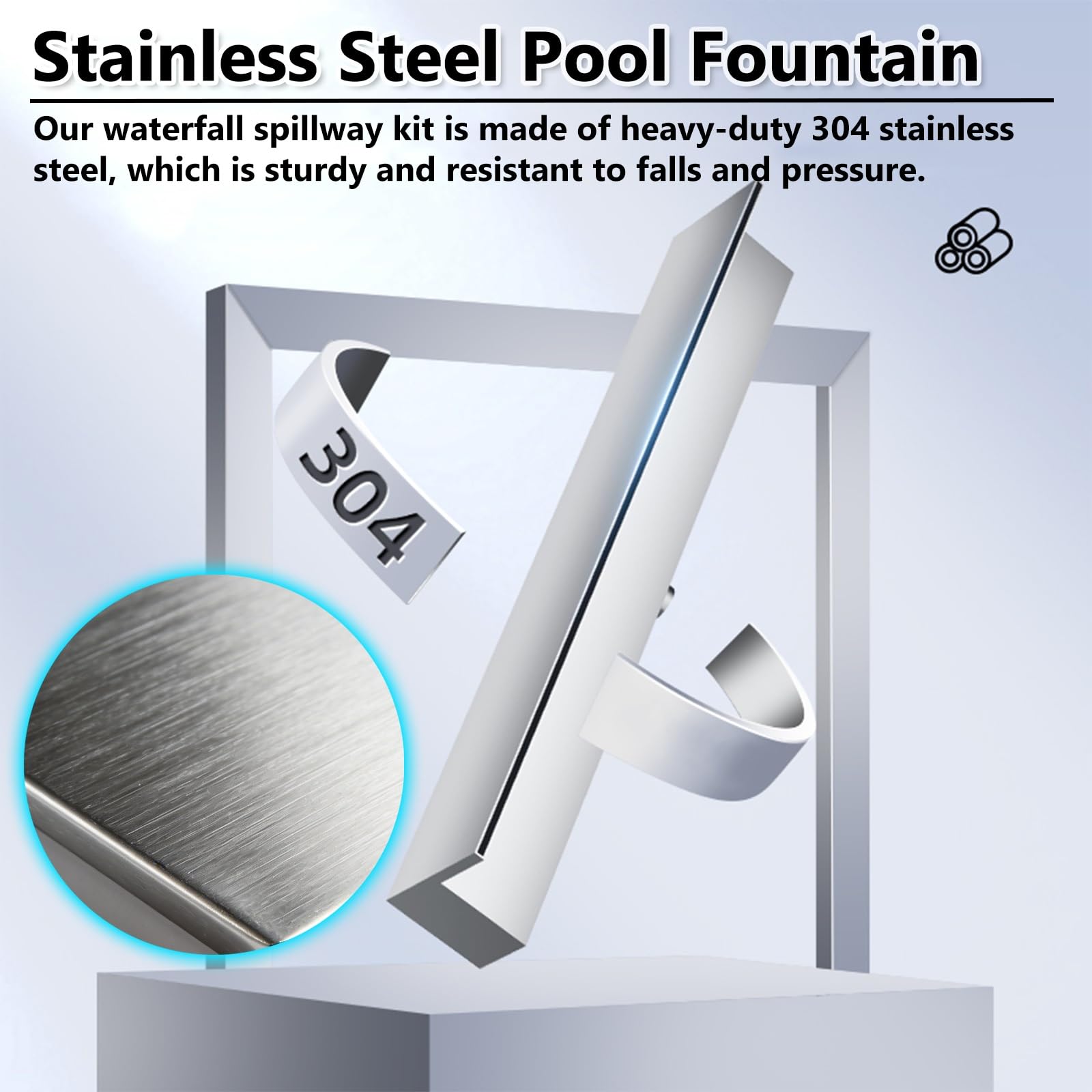 F Mount 45,7 cm in acciaio inox stagno cascata kit con accessori – fontana di uscita spray resistente per patio e terrazza
