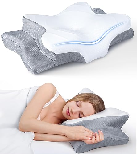 Ultra Pain Relief Cooling Pillow for Neck Support, Adjustable Cervical Pillow Cozy Sleeping, Odorless Ergonomic Contour Memory Foam Pillows, Orthopedic Bed Pillow for Side Back Stomach Sleeper - Grey - Queen