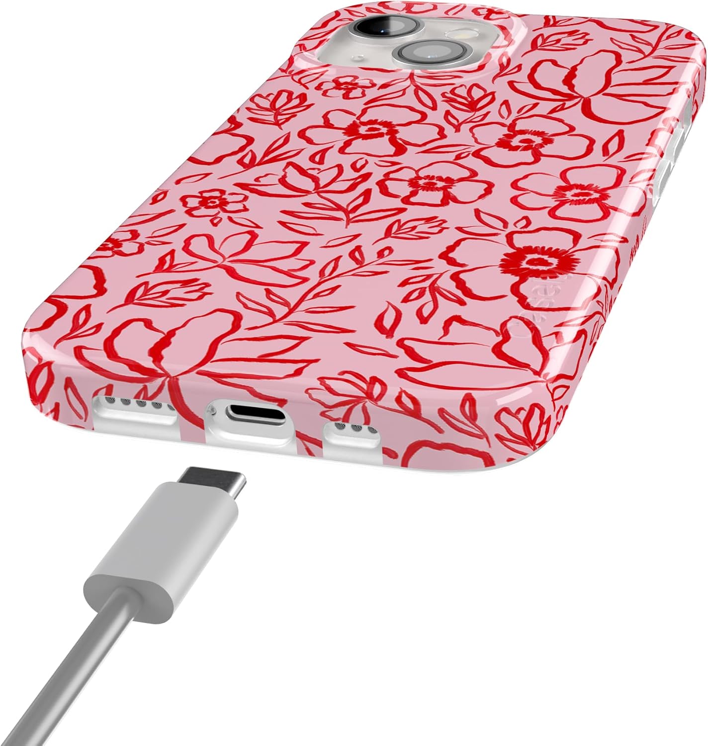 Casely iPhone 15 Case | Blush Garden | Floral Doodle | Compatible with MagSafe | Classic Ultra Slim Design