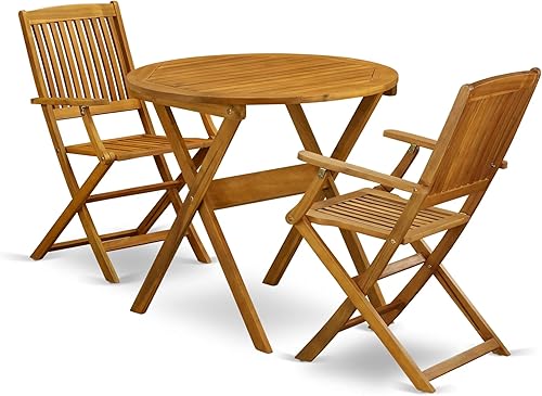 East West Furniture MNCM3CANA Marion - Juego de 3 piezas para patio bistró al aire libre contiene una mesa de centro redonda de madera de acacia y 2
