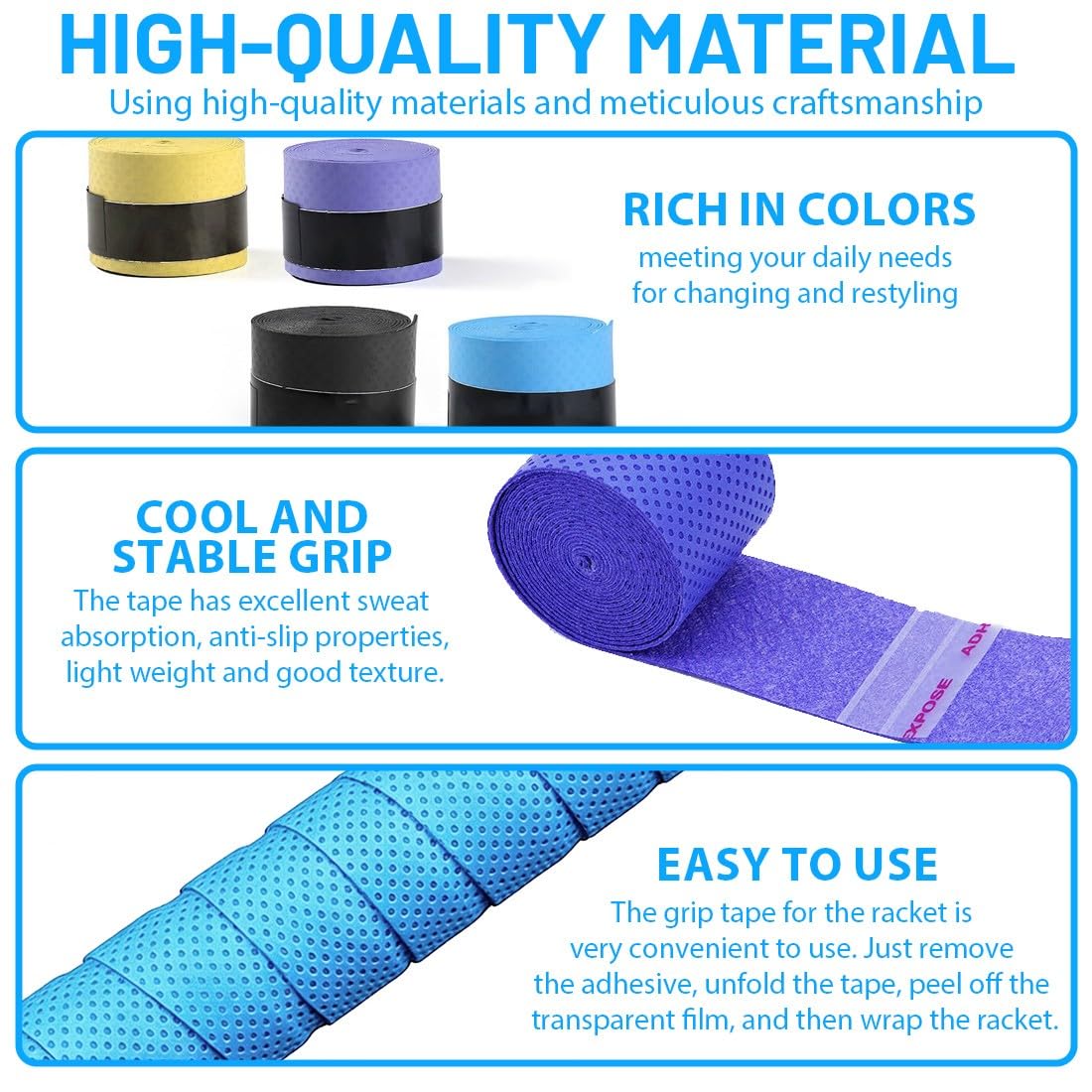 Grip Padel, Juego de 8 Overgrips Padel, Empuñaduras para Bádminton, Cinta Antideslizante para Raquetas de Bádminton, Tenis, Squash