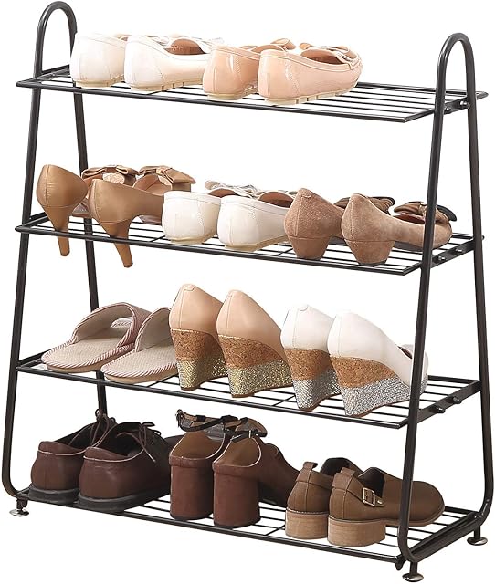 AcornFort® S-231 4 Tiers 12 Pairs FULL METAL Black Shoe Rack Garden Plant Stand Shoe Organiser Shelf Hold Stand