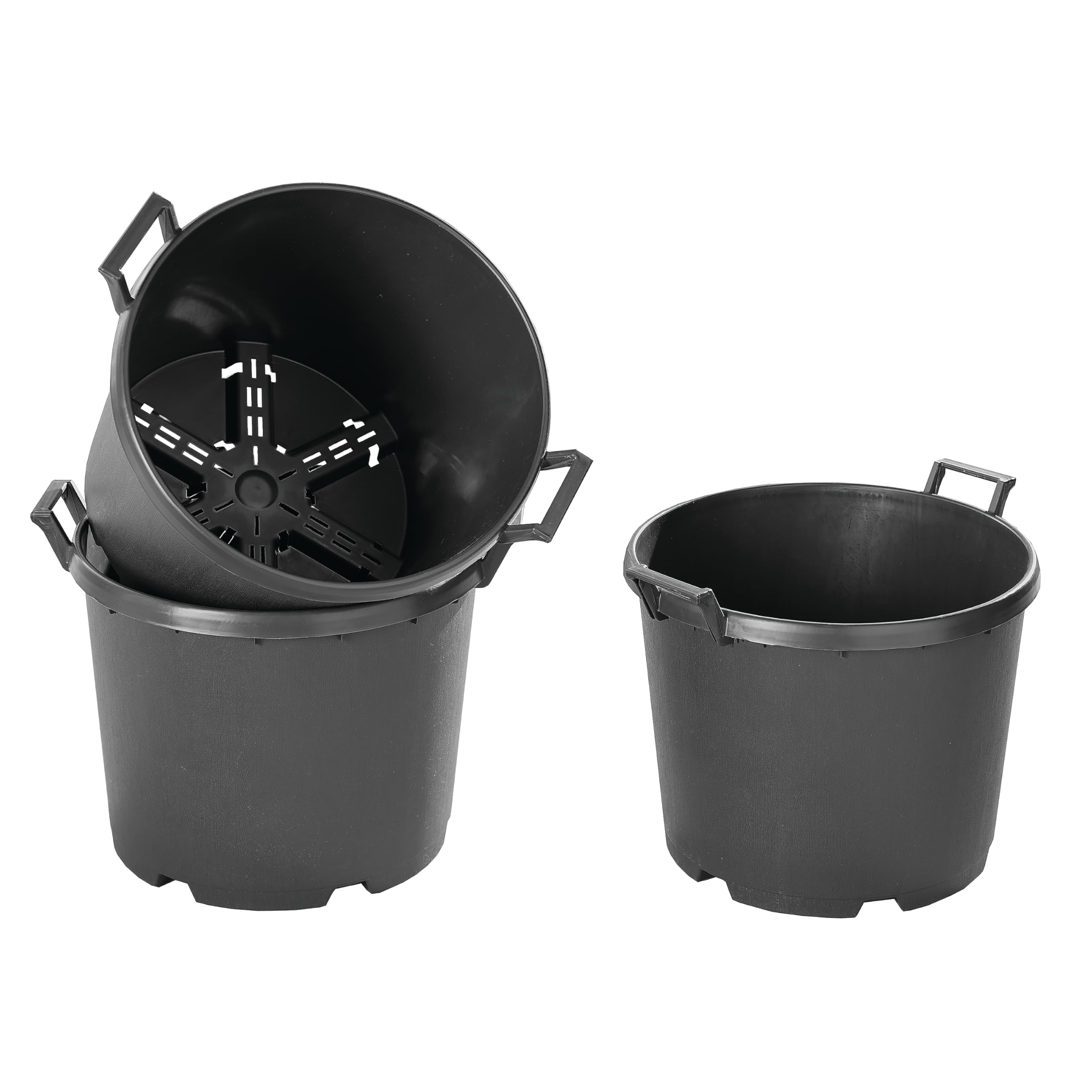 Coopers Of Stortford Black - Set Of Three Heavy Duty Plant Pots - Large 25L Garden Containers With Handles And Drainage For Trees Shrubs Veg And Flowers