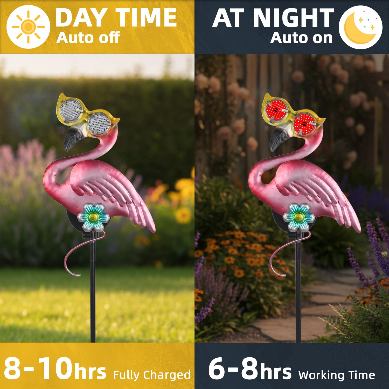 Piquets solaires en forme de flamant rose de 100,8 cm avec globes oculaires mobiles rouges, lampes solaires d'extérieur pour allée, terrasse, pelouse, piquets de jardin