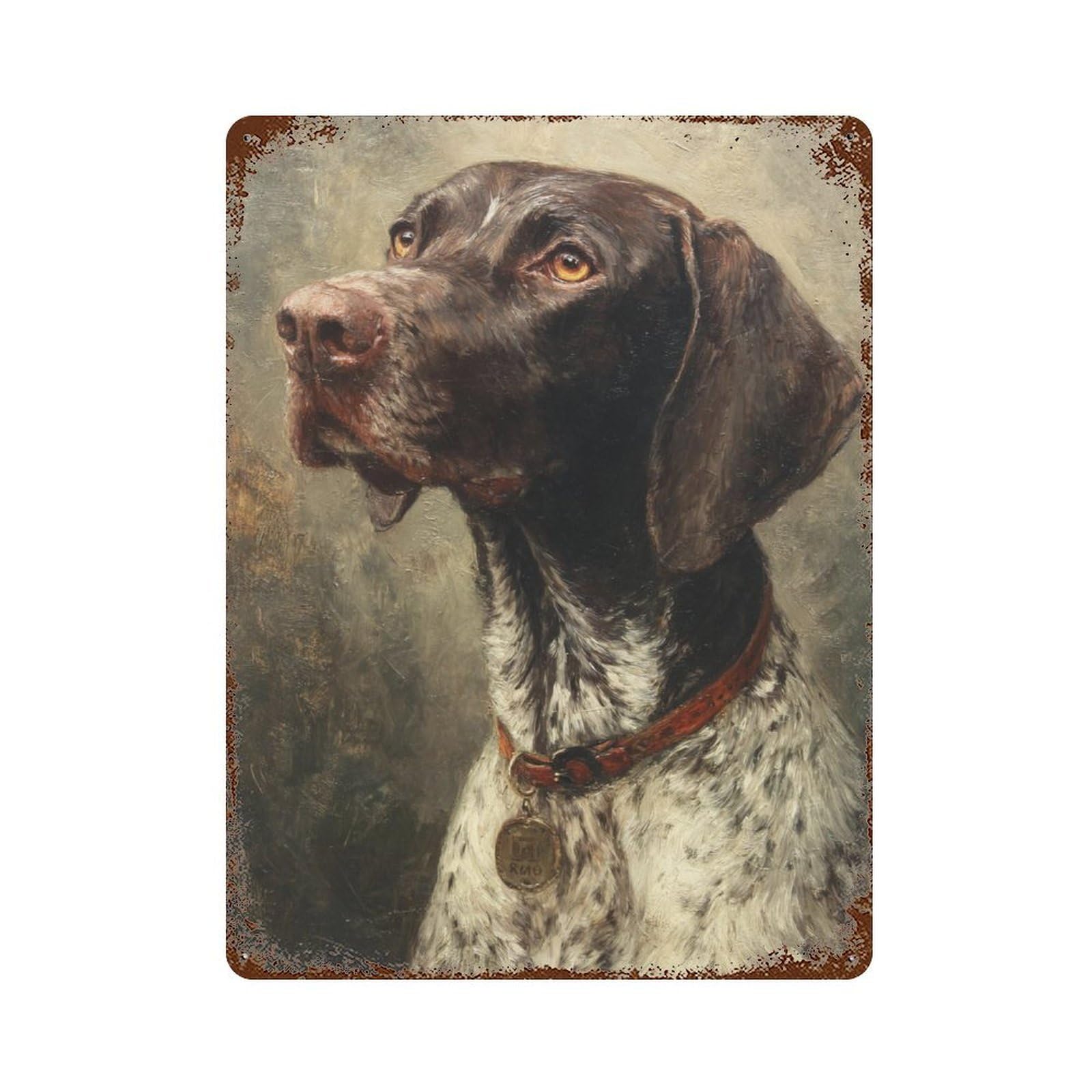 Garage Style German Shorthaired Pointer Painting-3 Rust Effect Tin Sign 15.7"x11.8", Industrial Home Decor for Bar And Workshop