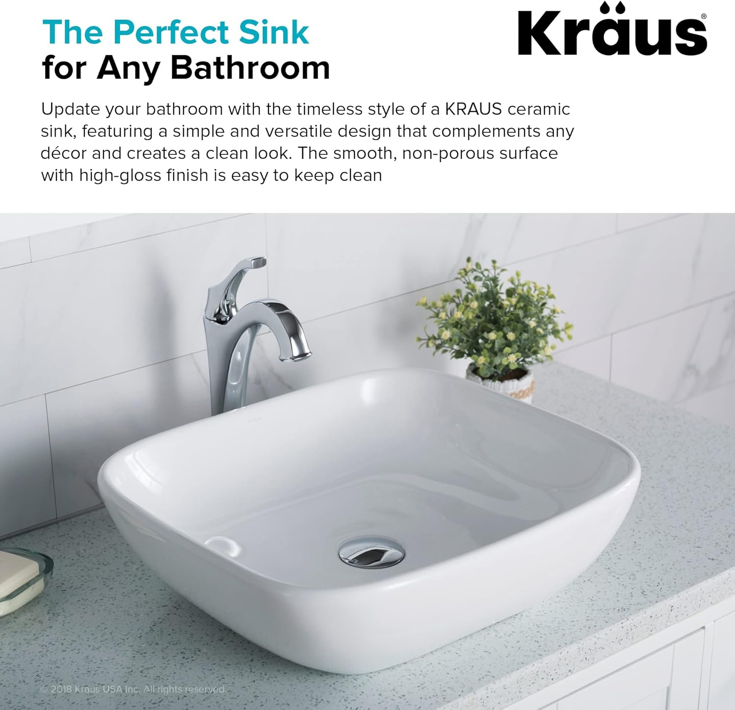 Flash Deals - 40% OFF Kraus KCV-127 Elavo Square Vessel Porcelain Ceramic Bathroom Sink, 18 inch, White 🛒 Flash Sale Kraus KCV-127 Elavo Square Vessel Porcelain Ceramic Bathroom Sink, 18 inch, White