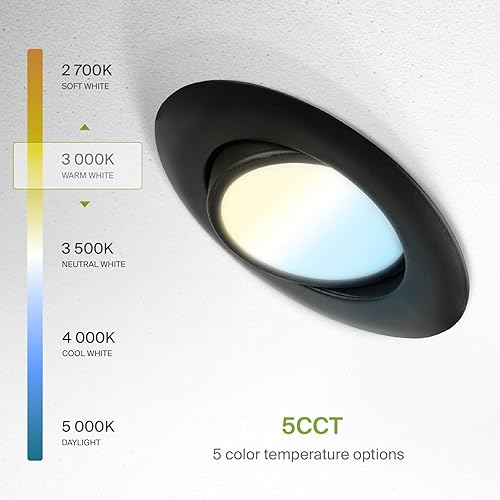 Miniatura 6 de ASD Luz empotrable LED cardán de 6 pulgadas, 15 W, 1230 lm, 2700 K3000 K3500 K4000 K5000 K seleccionable, iluminación ajustable direccional, luces