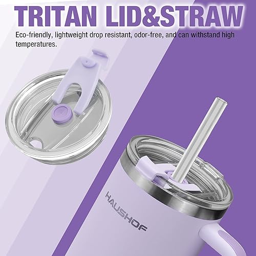 Miniatura 7 de HAUSHOF Vaso de 40 onzas con asa y pajita, vaso de café aislado de acero inoxidable con tapa Tritan, taza de viaje de doble pared, botella de agua,