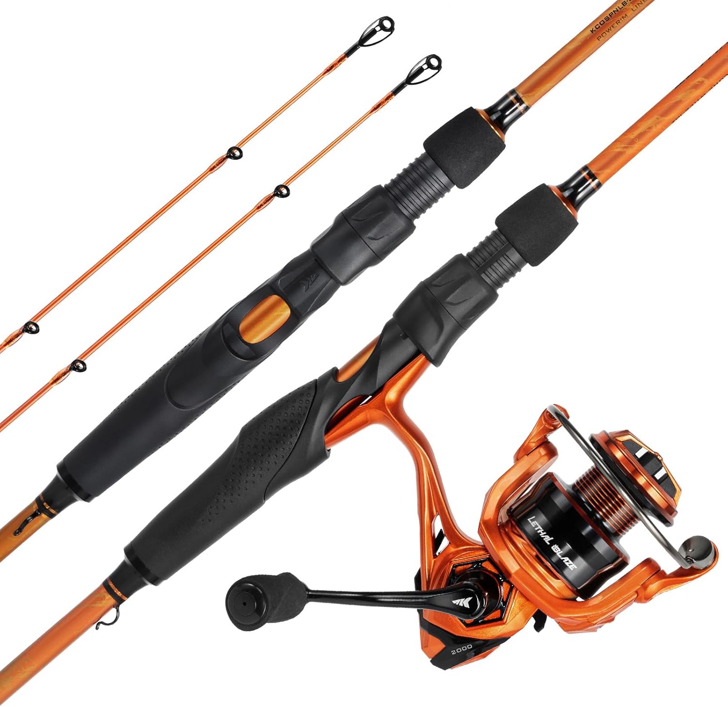 KastKing Lethal Blaze Twin-tip Fishing Rod and Reel Combo, Spinning & Baitcaster Combo, Flame Pattern Design, IM6 Graphite 2Pc Rod with Backup Tip Section, Stainless-Steel Guides, EVA Handle Spin-7'4" M-3000 Reel (2pcs+ Extra Tip)