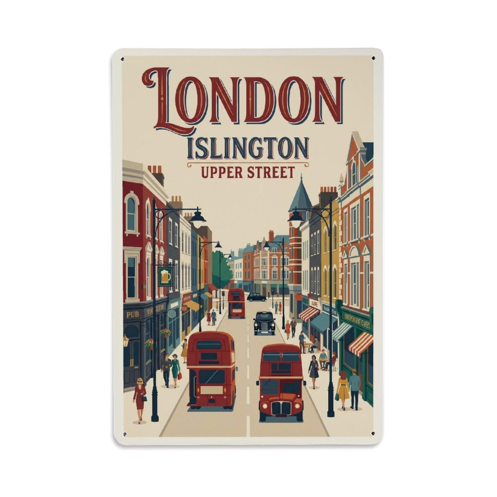 Vintage Travel London Islington Upper Street District Clean England Metal Tin Sign Plaque Wall Decor for Cafe, Club Bar, Office, Home Garden Metal Poster 8x12Inch