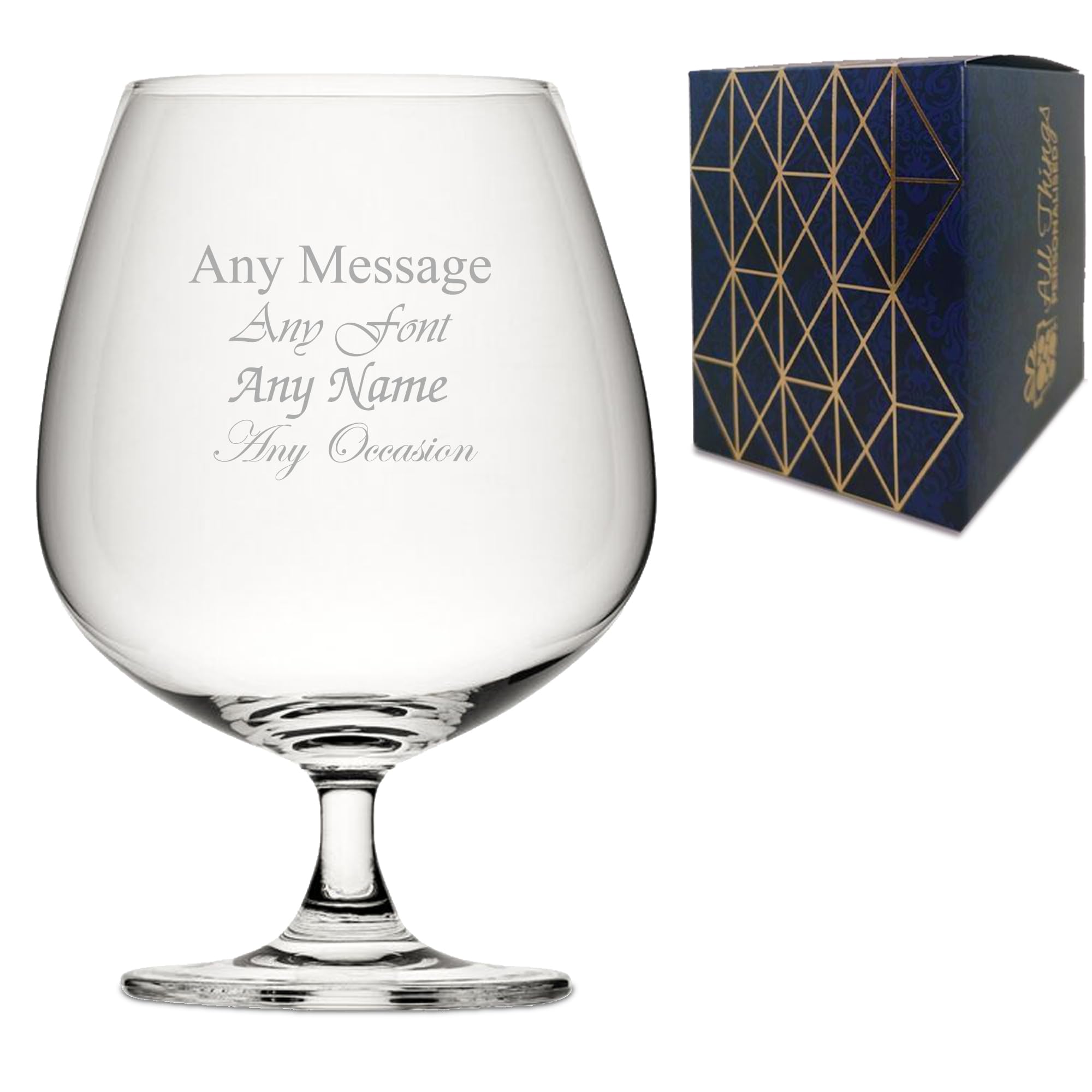 Personalised Engraved Large Thames Brandy Cognac Snifter Balloon, Customise with Any Name or Message for Any Occasion, Choose from Different Fonts, Gift Box Included, Laser Engraved