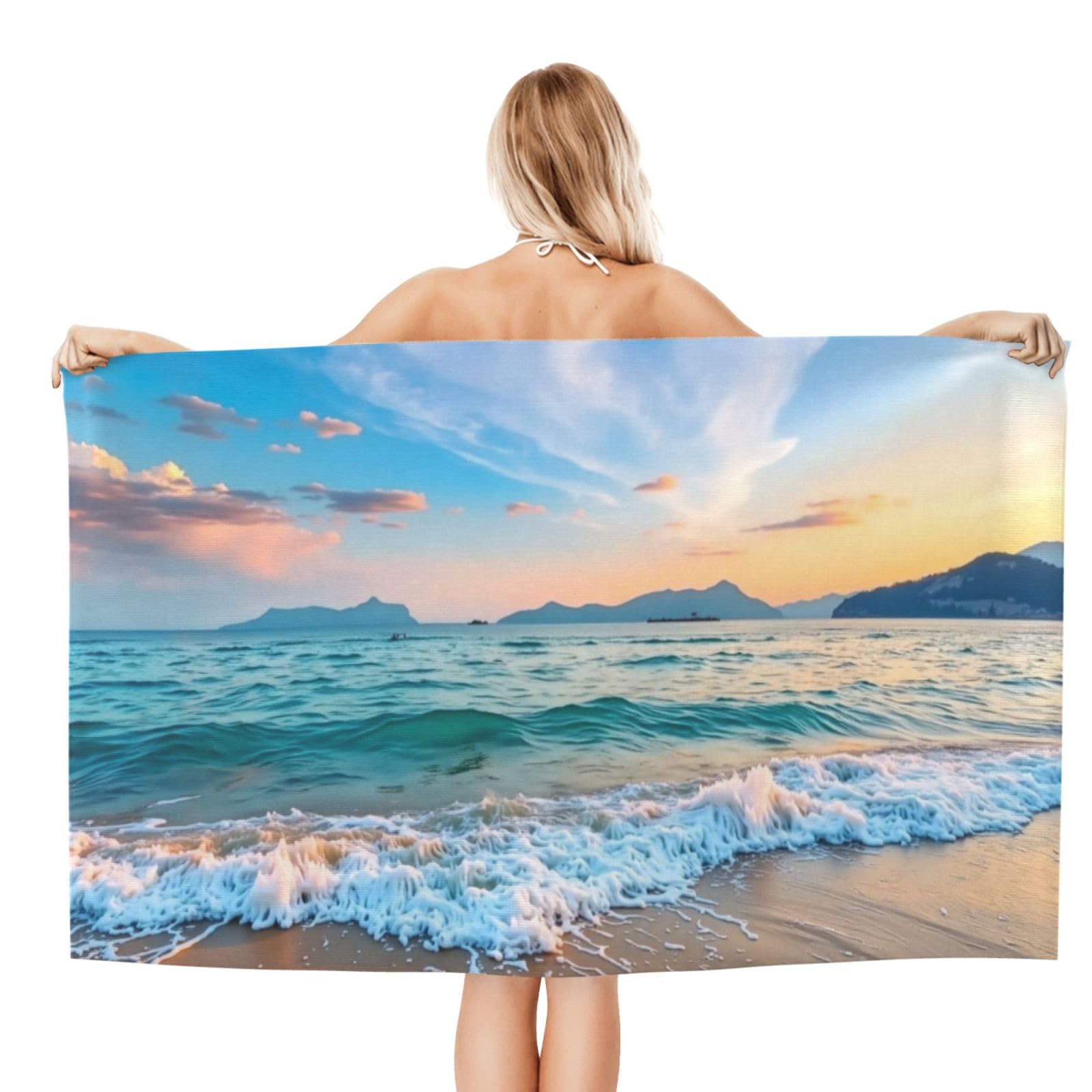 Anceky Beach Towel for Women, Beach Sunset Landscape Sand-Free Microfiber Ultra Soft Lightweight Bath Towels for Outdoor Bathroom Swimming 32"X52"