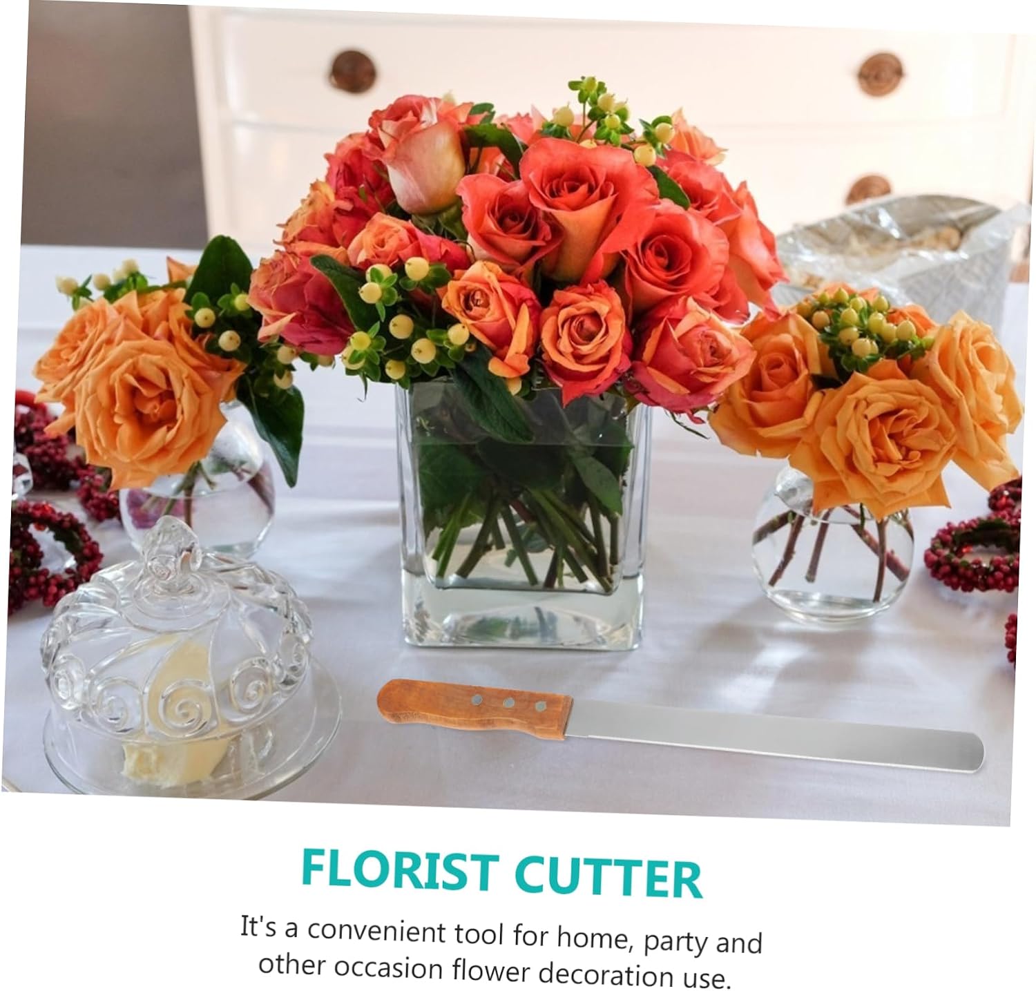 Florist Cutting Tool Stainless Steel Flower Mud Cutter Wooden Handle for Floral Arranging and Crafts Essential Accessory for Flower Shops and Weddings