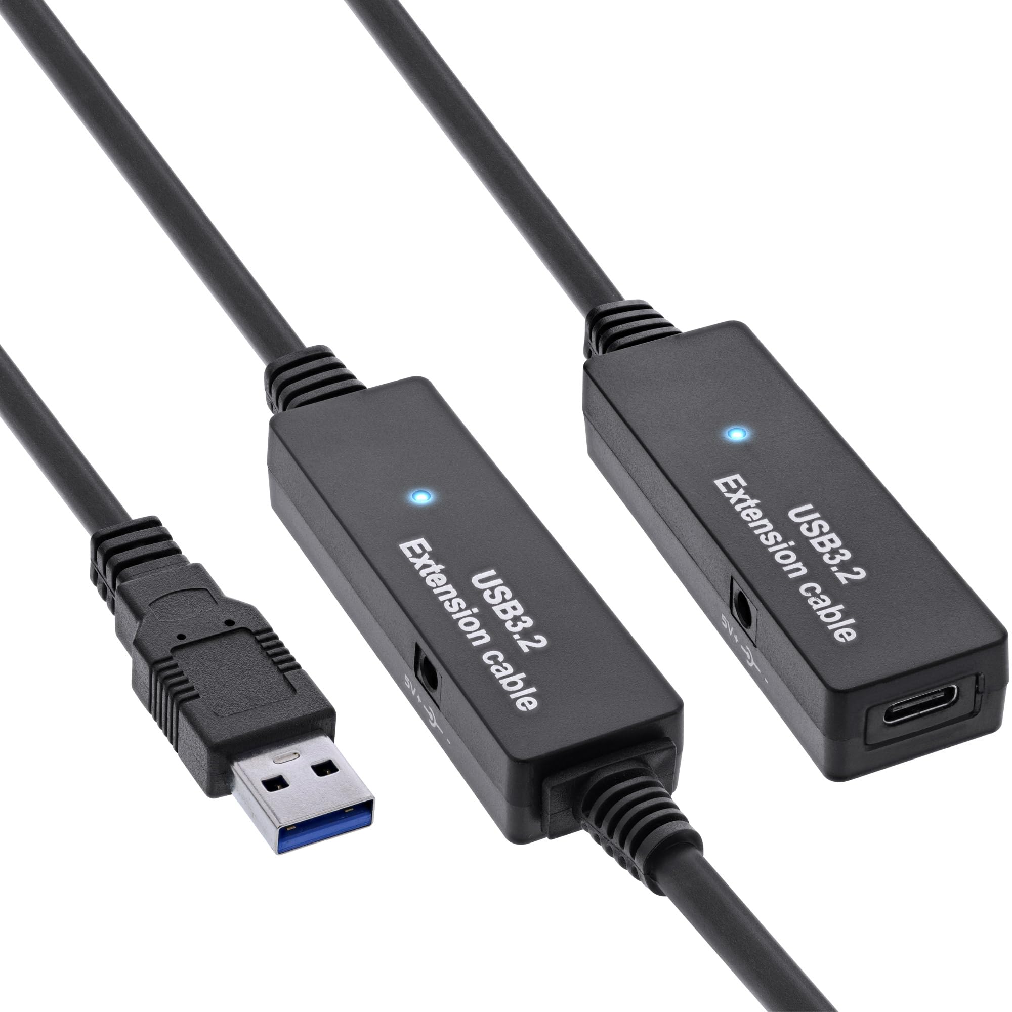 InLine Aktywny przedłużacz USB 3.2 Gen.1, wtyczka USB-A do gniazda USB-C, kabel Reapter ze wzmocnieniem sygnału, długie odległości, do dysków twardych, drukarek, kamer internetowych, klawiatury i
