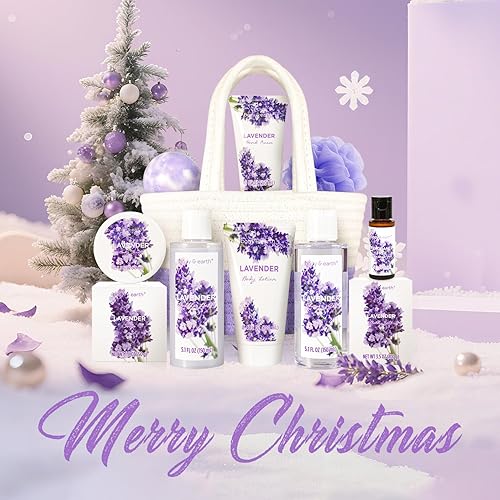 Miniatura 6 de Cestas de regalo de spa para mujer, cuerpo y tierra, 11 piezas, juegos de regalo de lavanda con baño de burbujas, gel de ducha, loción corporal,