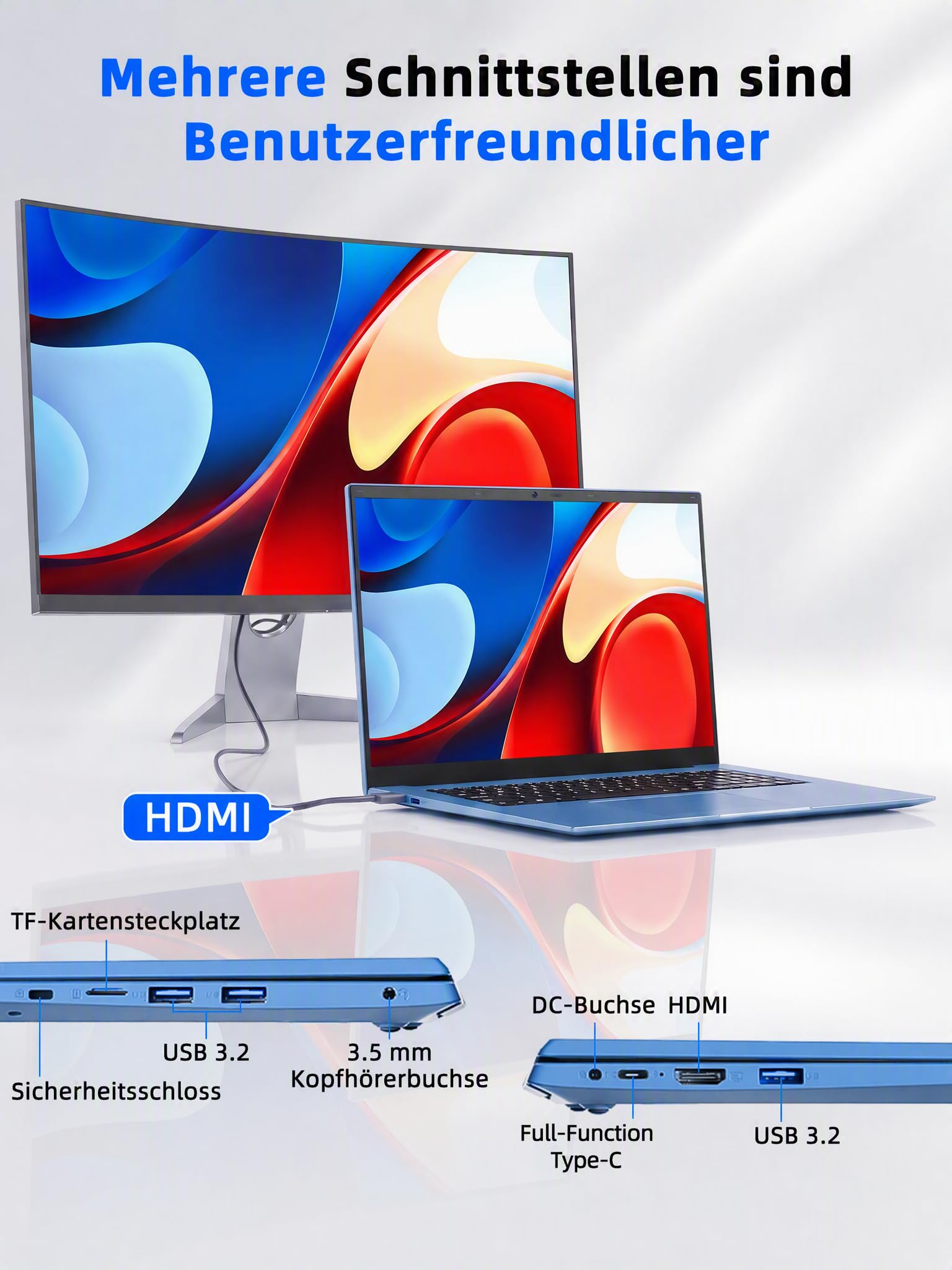 Ordenador portátil IPS Full HD de 18,5 pulgadas, 16 GB de RAM, 256 GB SSD Core i3, productividad AI, WiFi 6, Bluetooth 5.2, puerto multifunción USB-C, ideal para la oficina en casa, el estudio | Core i3, productividad AI, WiFi 6, Bluetooth 5.2, totalmente