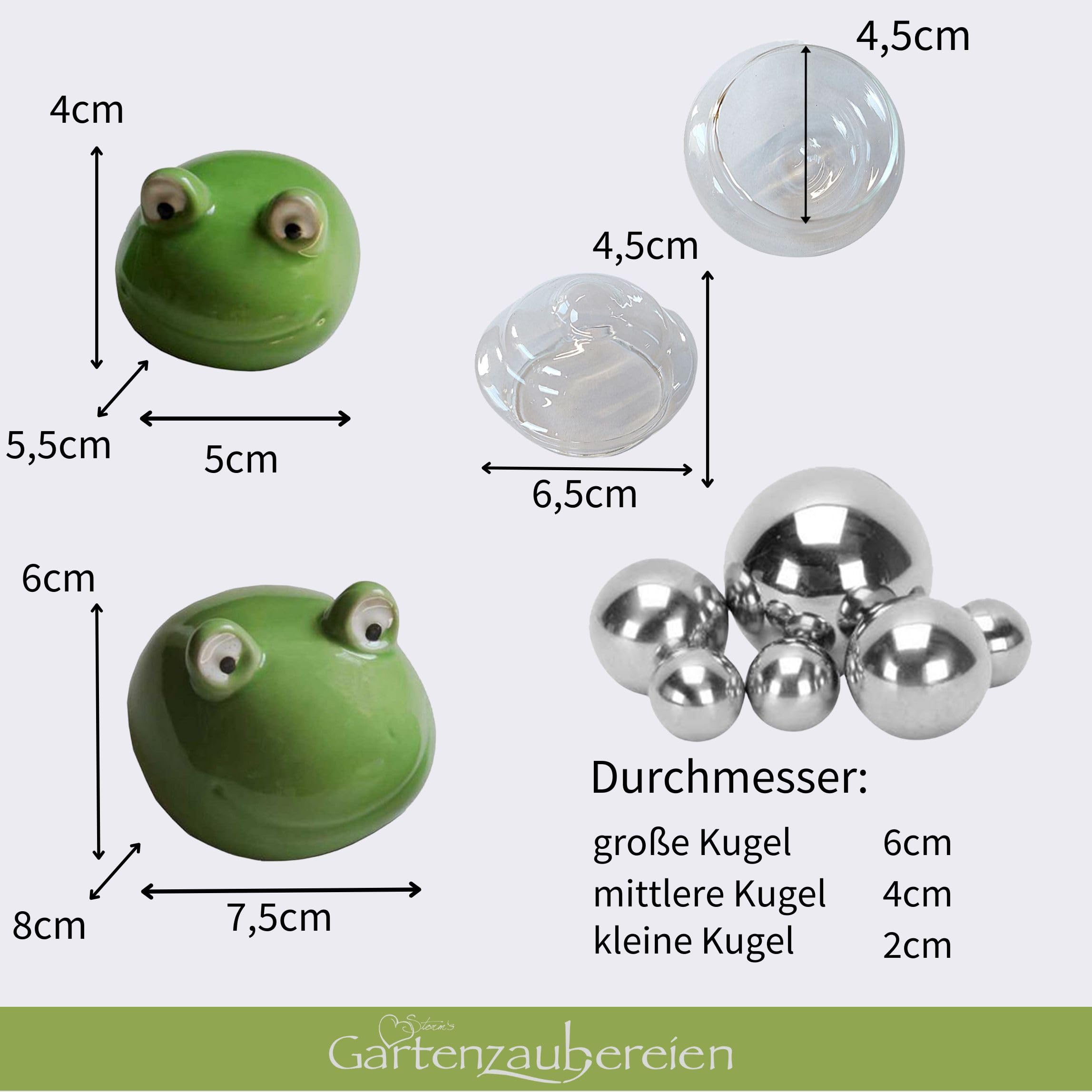 Storm's Gartenzaubereien Schwimmfrösche 2er Set mit Teelichtschalen und silbernen Schwimmkugeln - Teichkugeln Teichdeko