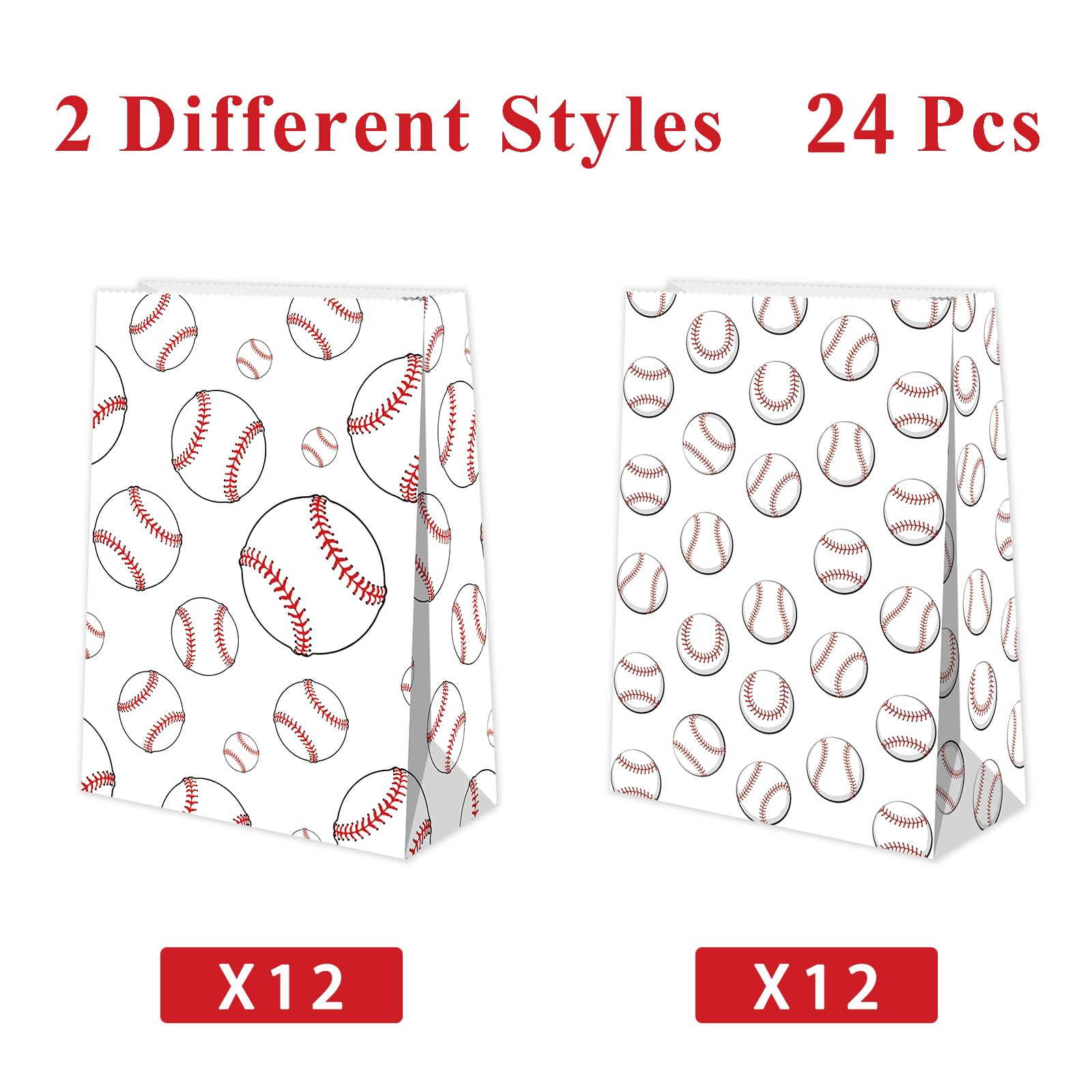 Baseball-Geschenktüten Mit Aufklebern, 24 Stück - Kraftpapier-Tüten Für Mottopartys & Süßigkeiten