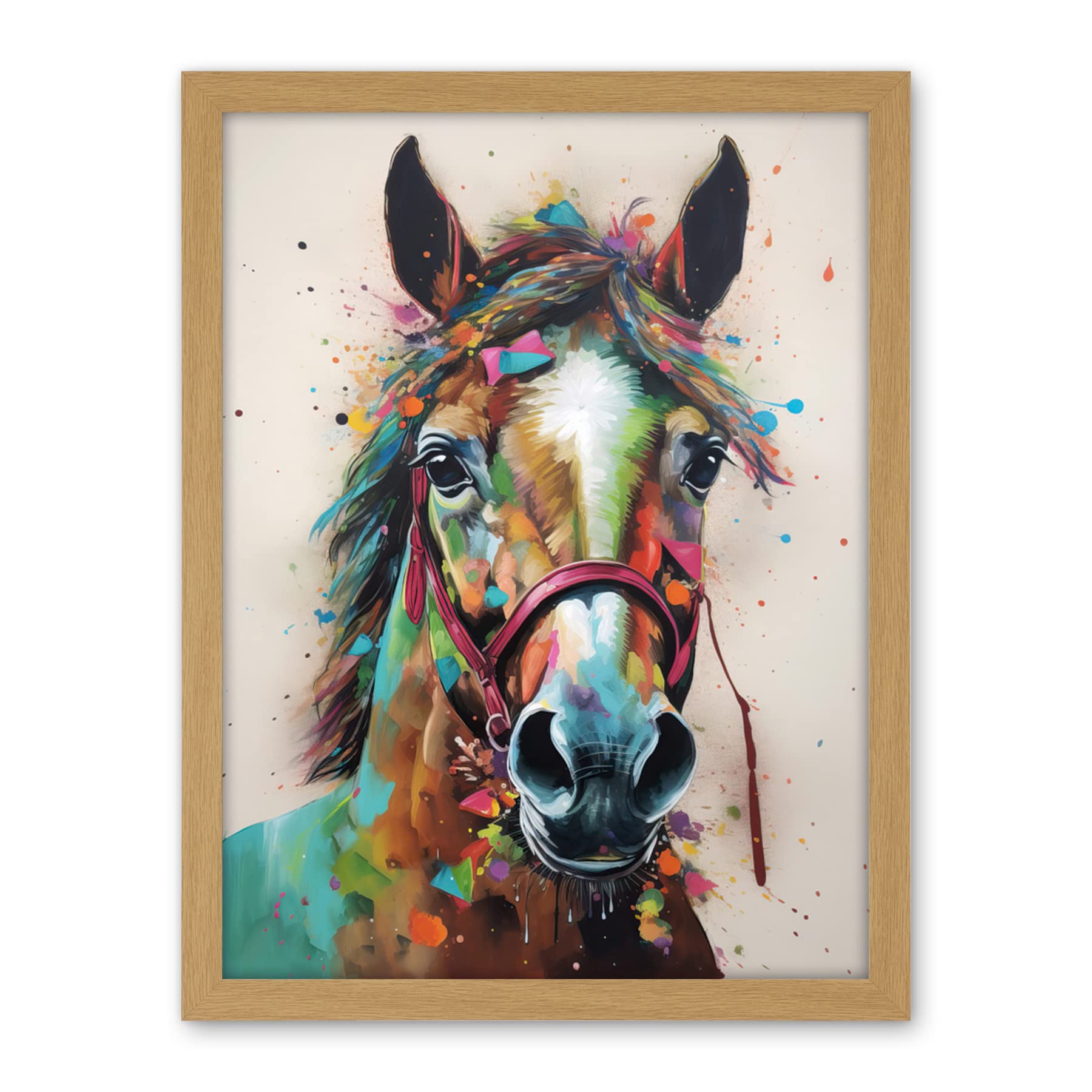 Artery8 Horse Multicoloured Spray Paint and Oil Painting Artwork Framed Wall Art Print 18X24 Inch