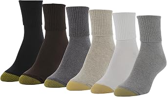 GOLDTOE Womens Classic Turn Cuff Socks, Multipairs, Brown Grey Mix 6-Pairs, Shoe Size 6-9