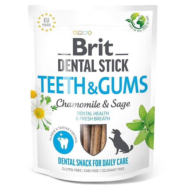 Brit Palitos dentales para Perros con Ingredientes para apoyar Dientes y encías, Sabor manzanilla y Salvia