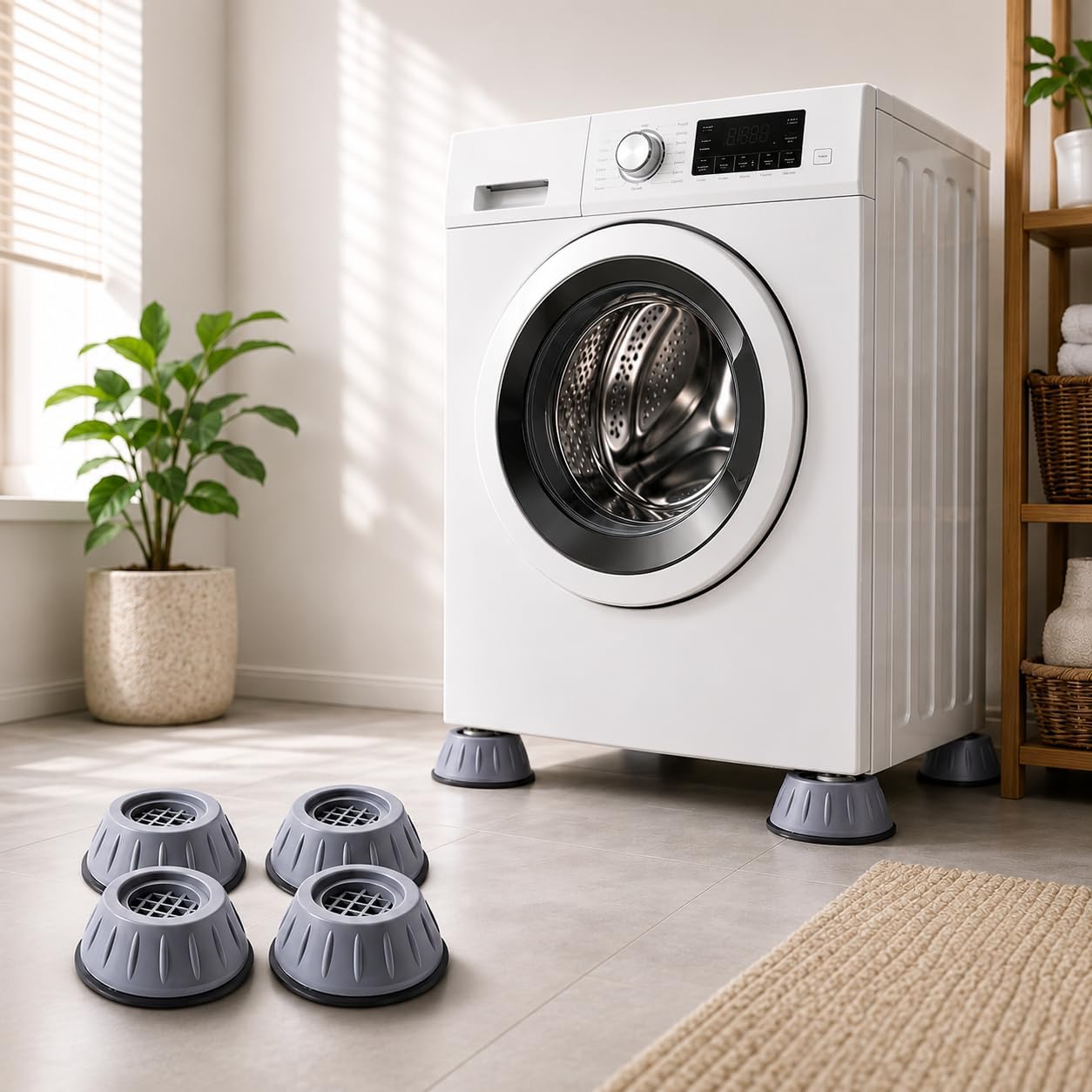 Kitchen Expert Anti Vibration Pads for Washing Machine (Pack of 4) | Shock Absorber Noise Cancelling Rubber Feet Pads | Anti Slip Washer Support Stand for Top Load, Front Load, Dryer & Refrigerator-image-29