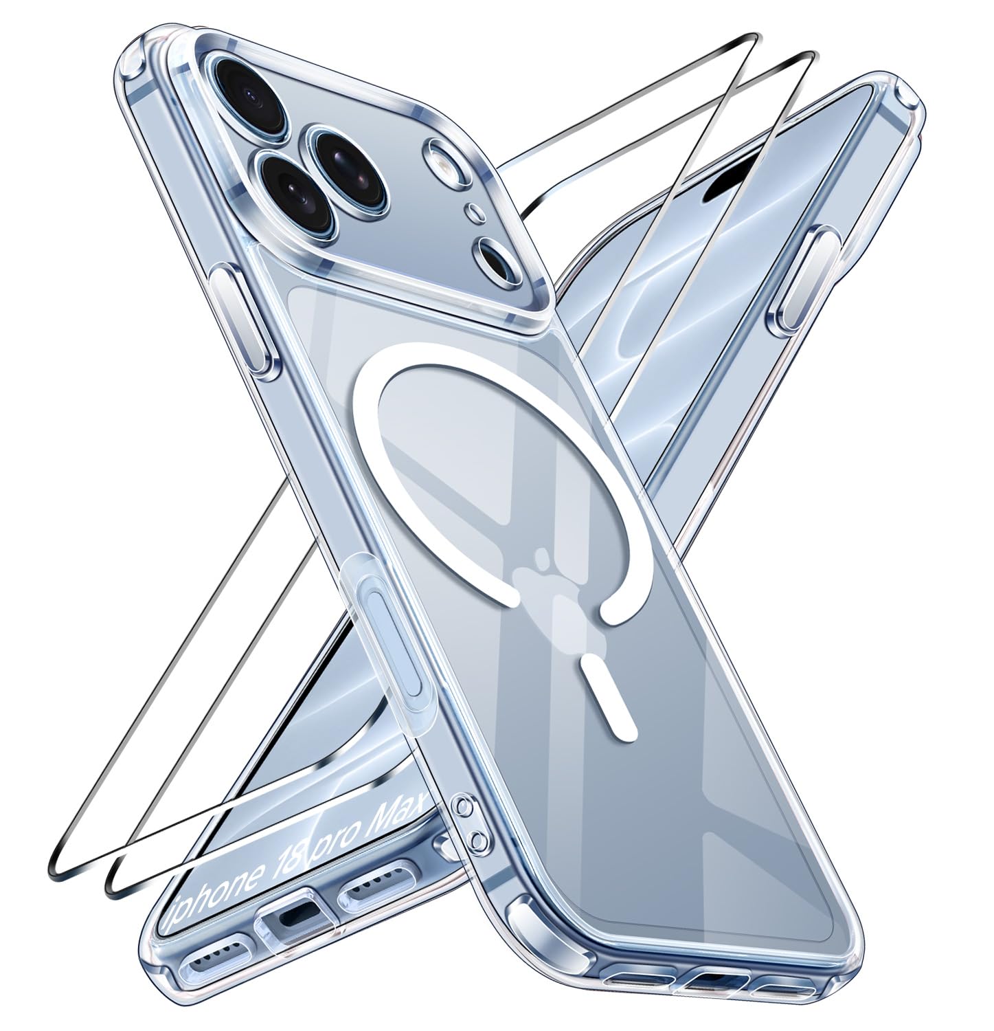 ivoler Klar Magnetisch Hülle für iPhone 18 Pro Max, 1 Handyhülle mit 2 Stück Panzer Schutz Glas, [Militärischer Schutz] Stoßfest Transparent Schutzhülle Durchsichtige Dünn Case