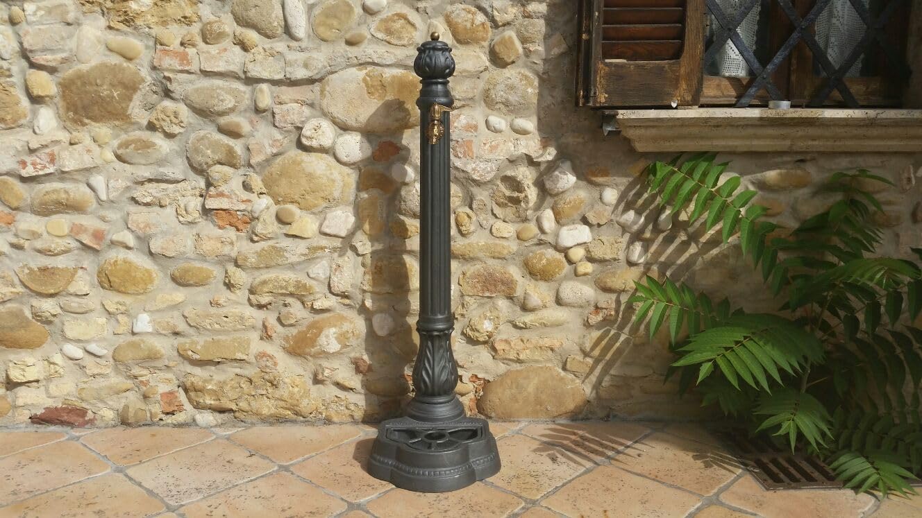 FONDERIA BONGIOVANNI | Fontana a Colonna | Modello Iside | per Casa Giardino | con Rubinetto Ottone Brunito | Fontana Colonna da Giardino Esterno | Fontana in ghisa