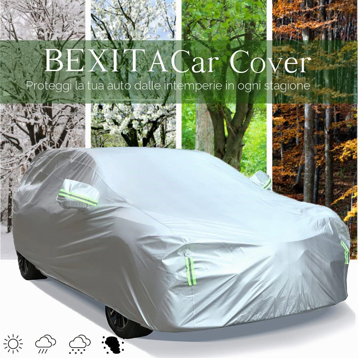 Telo Copriauto SUV Impermeabile Invernale Esterno Stagioni Antivento Antineve Protezione UV Auto Copriauto per SUV; Taglia L: Max 485cm