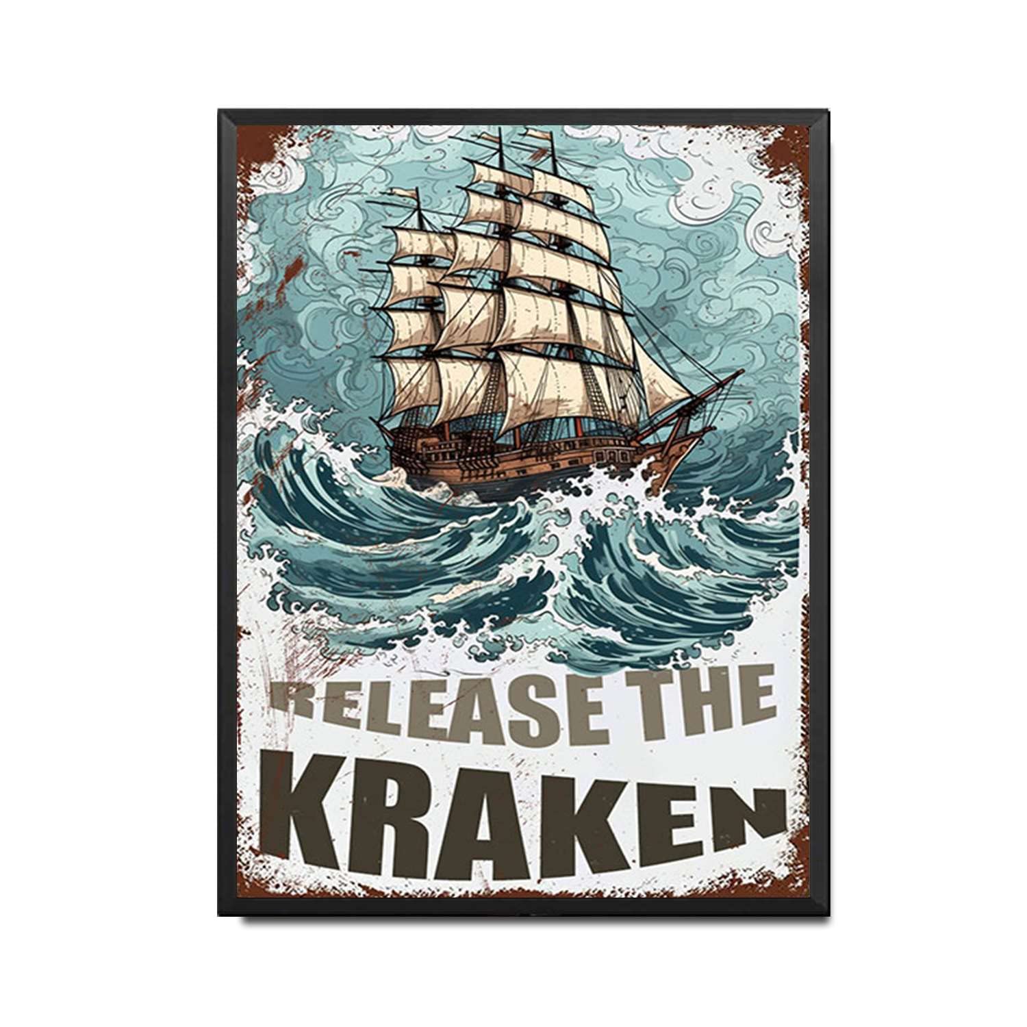 HYCLAM Tin Sign Release The Kraken Vintage Style Signs Wall Signs Cafe and bar Art Wall Hanging 12x16inch-Metal Frame