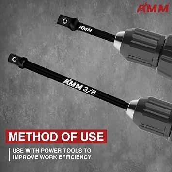 AMM 6 Parça Darbe Sınıfı Soket Adaptör Seti, 3 inç ve 6 inç Soket Sürücü Adaptörü, 1/4 inç, 3/8 inç ve 1/2 inç Sürücü, Güç Matkabınızı Yüksek Torklu Darbeli Anahtara Uyarlayın